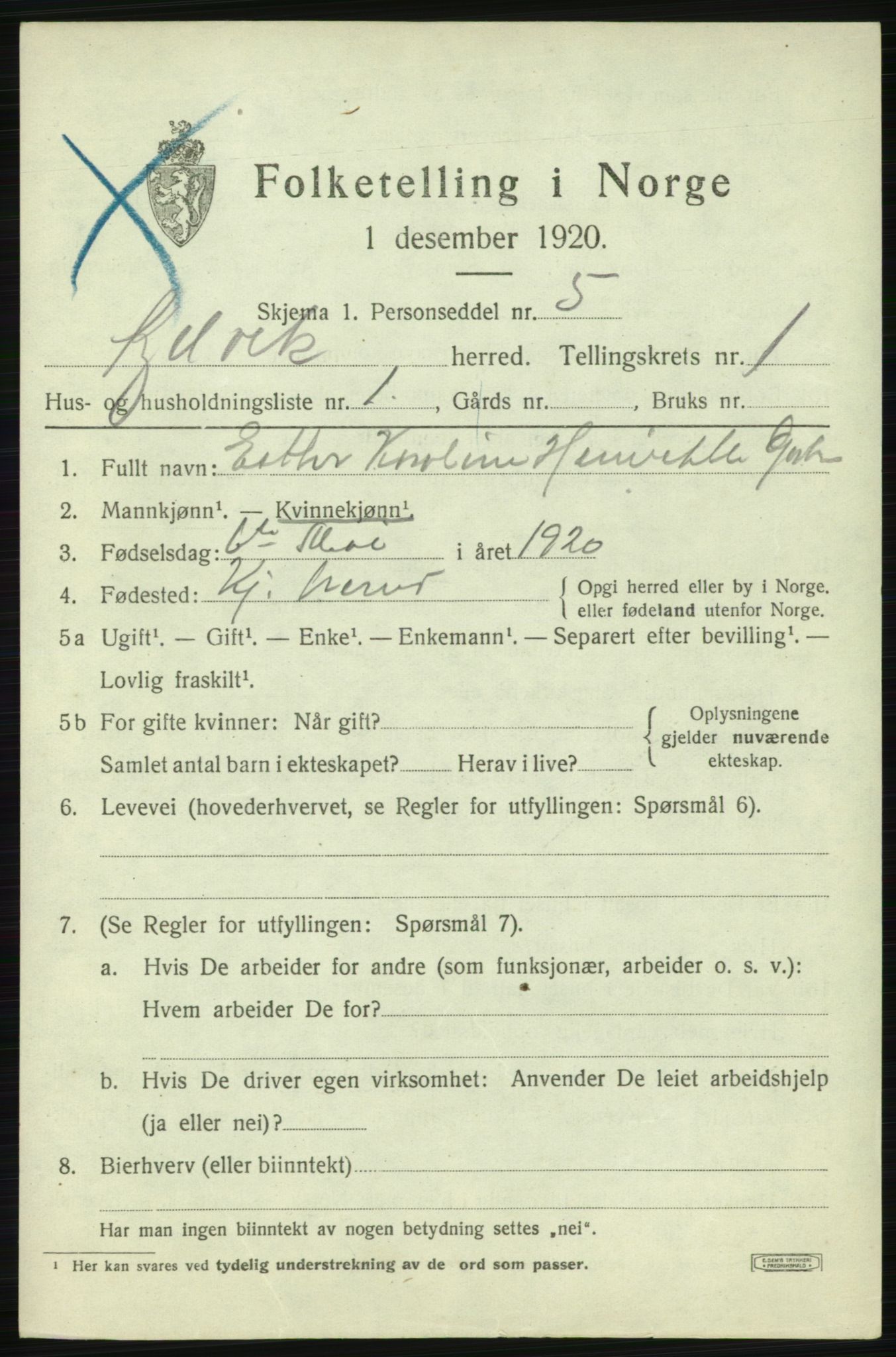 SATØ, 1920 census for Kjelvik, 1920, p. 1153