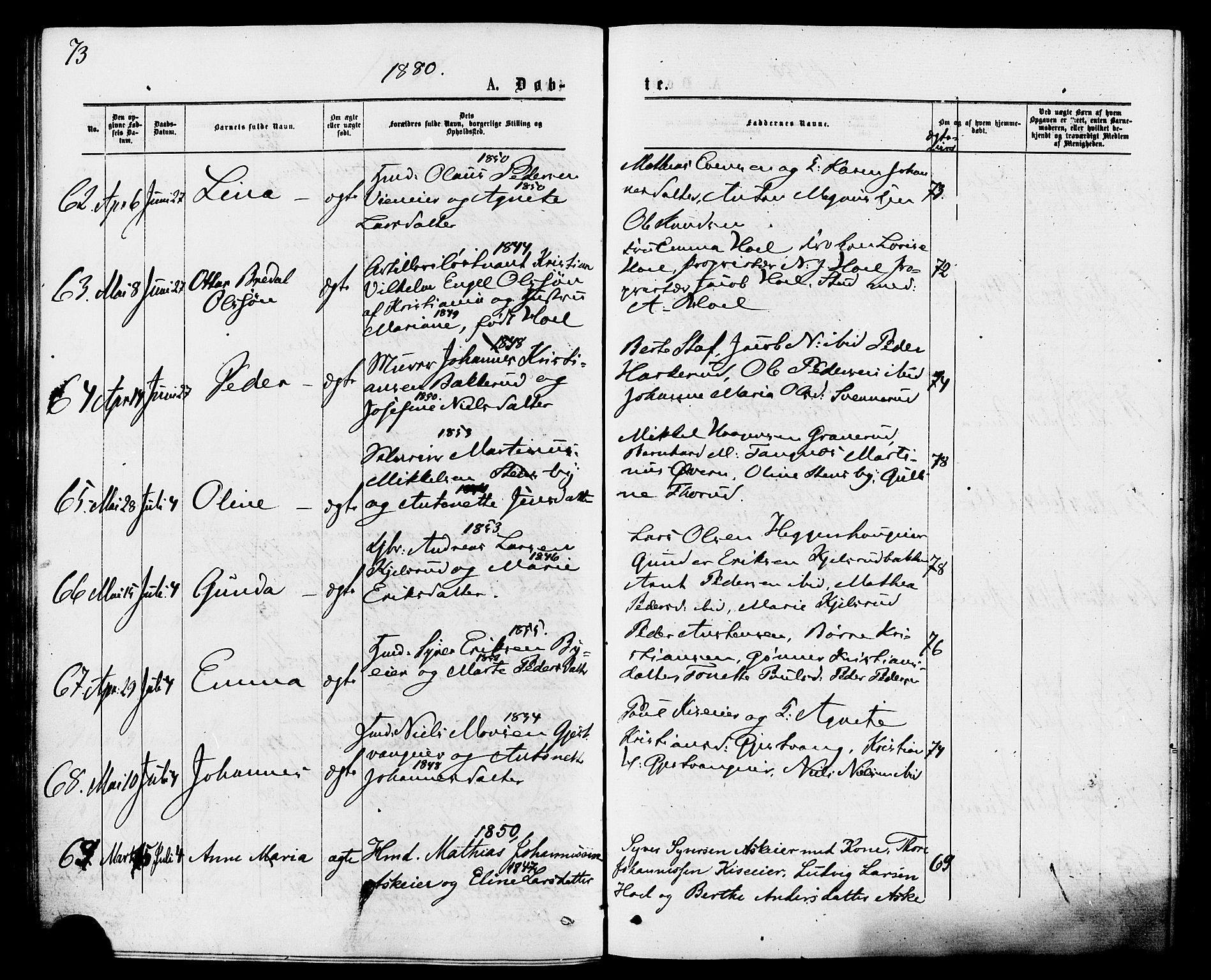 Nes prestekontor, Hedmark, AV/SAH-PREST-020/K/Ka/L0005: Parish register (official) no. 5, 1872-1886, p. 73