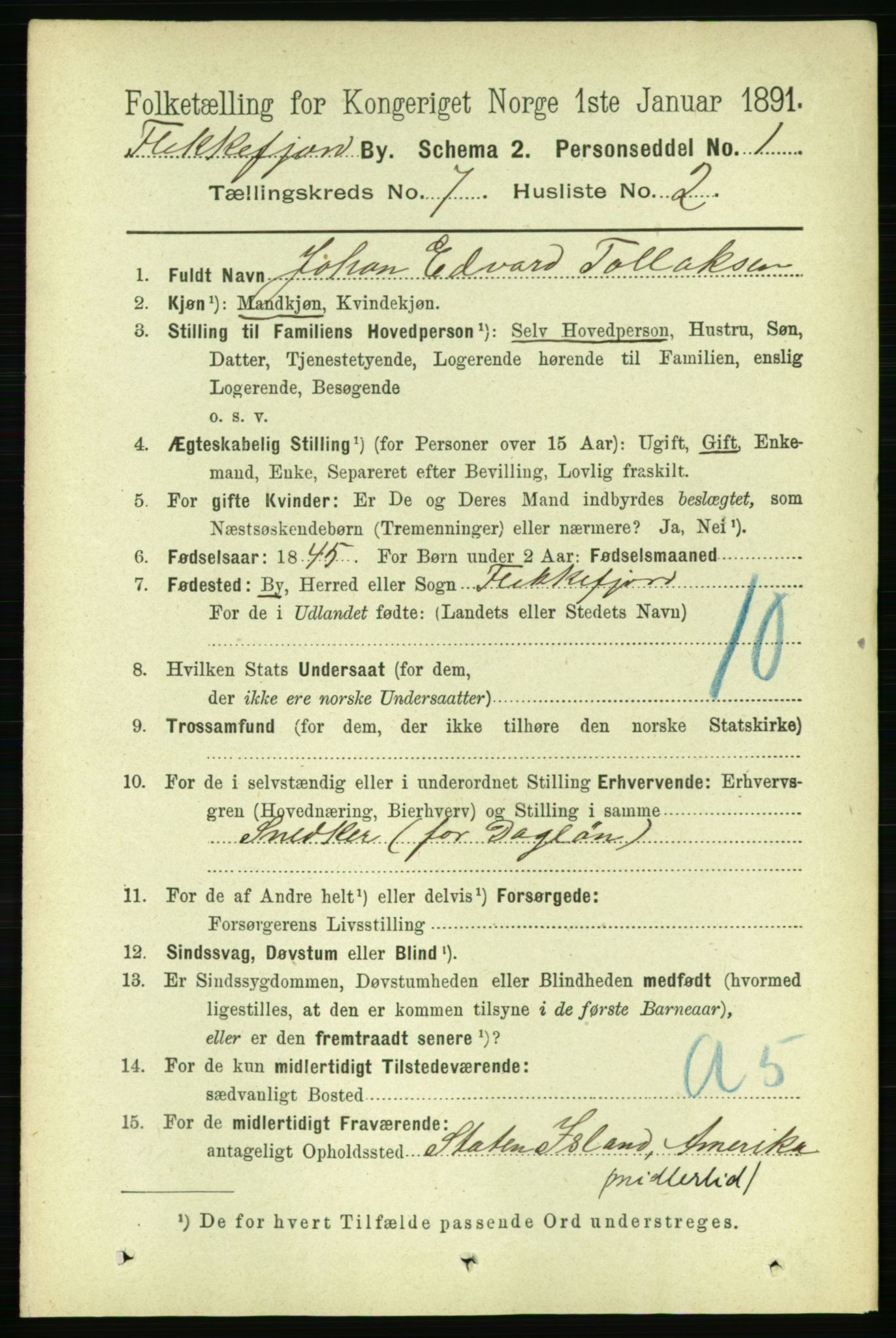 RA, 1891 census for 1004 Flekkefjord, 1891, p. 1286