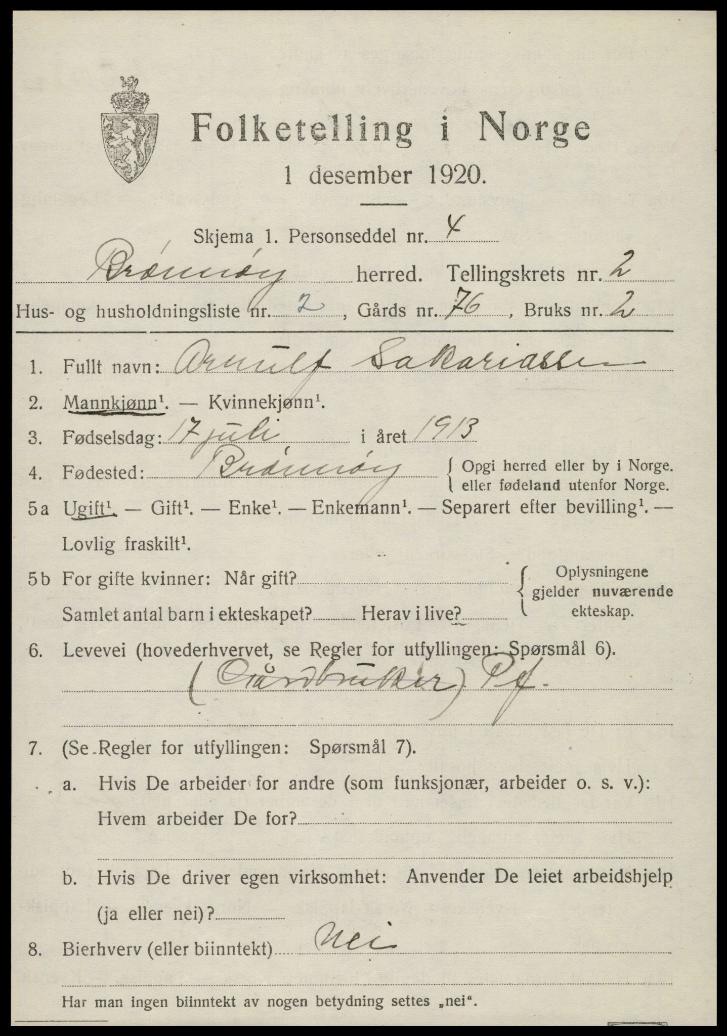 SAT, 1920 census for Brønnøy, 1920, p. 1870