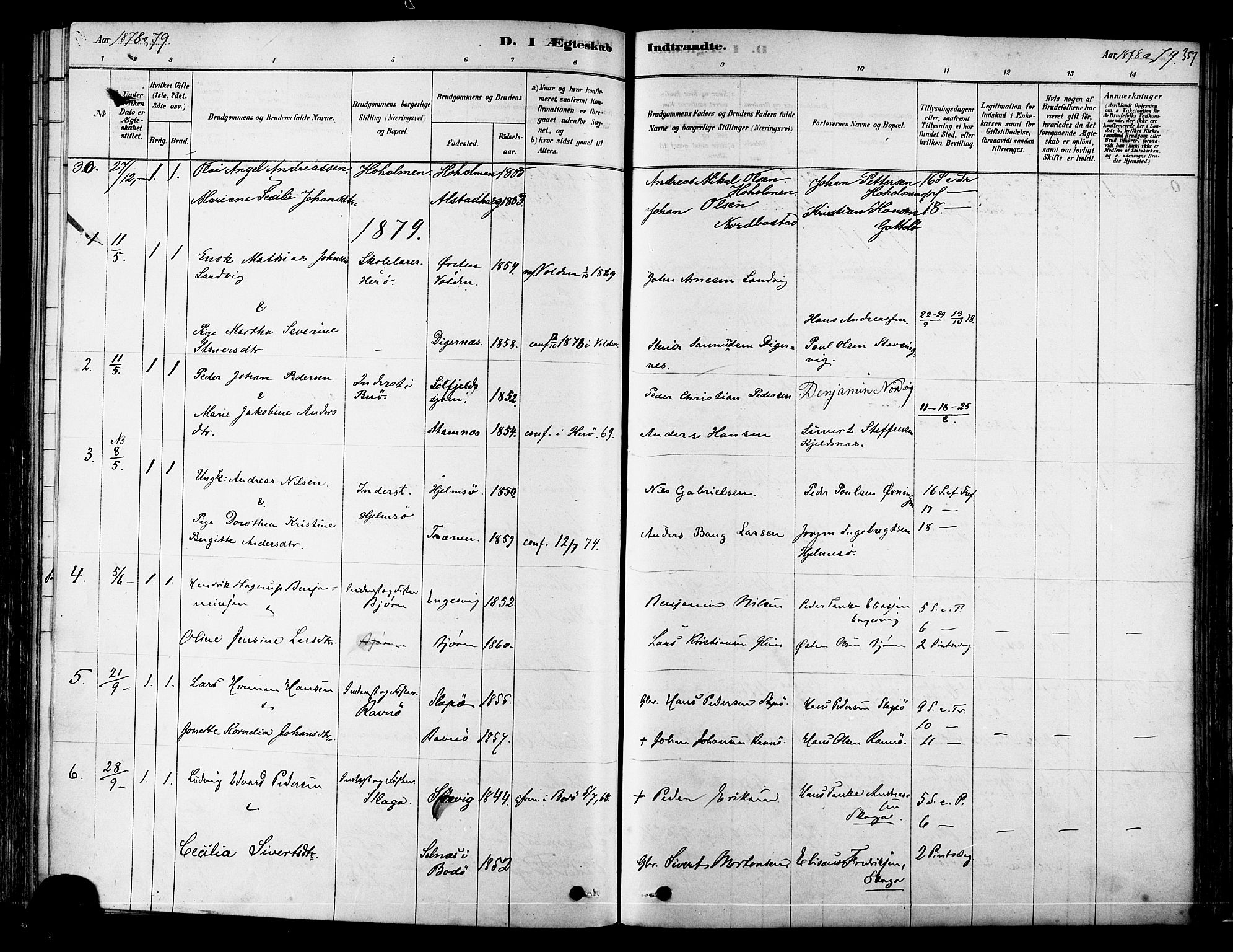 Ministerialprotokoller, klokkerbøker og fødselsregistre - Nordland, SAT/A-1459/834/L0507: Parish register (official) no. 834A05, 1878-1892, p. 357