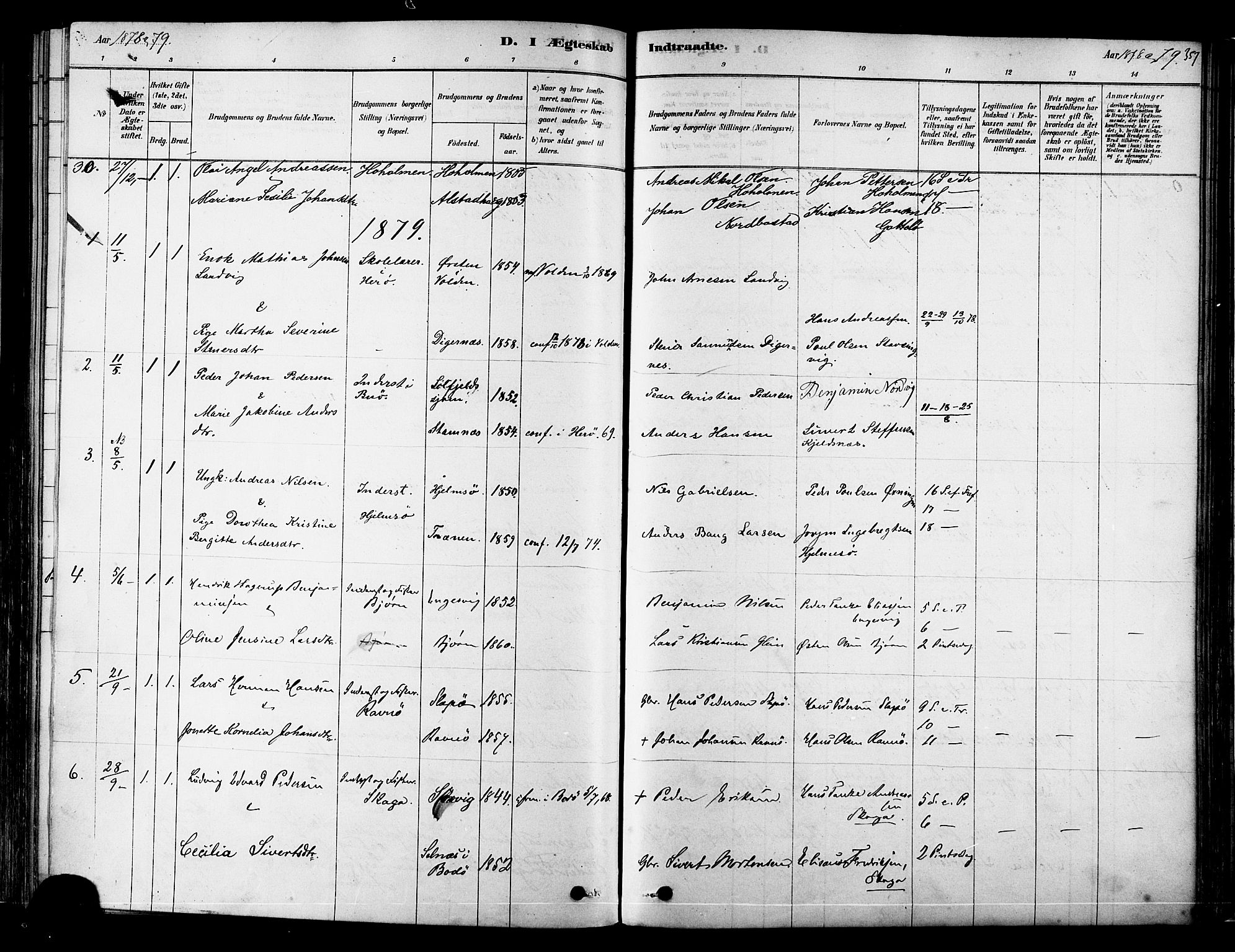 Ministerialprotokoller, klokkerbøker og fødselsregistre - Nordland, AV/SAT-A-1459/834/L0507: Parish register (official) no. 834A05, 1878-1892, p. 357