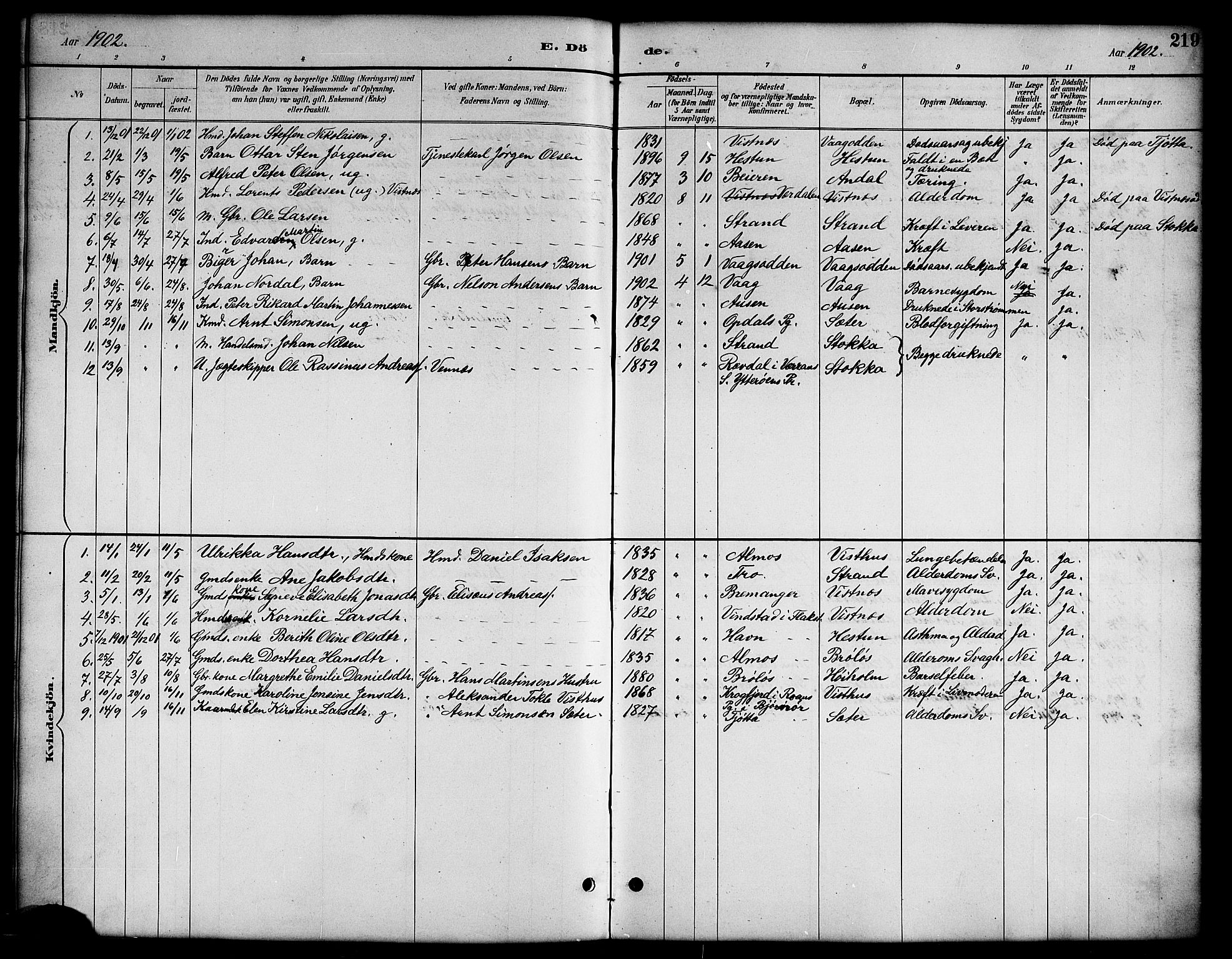 Ministerialprotokoller, klokkerbøker og fødselsregistre - Nordland, SAT/A-1459/819/L0277: Parish register (copy) no. 819C03, 1888-1917, p. 219