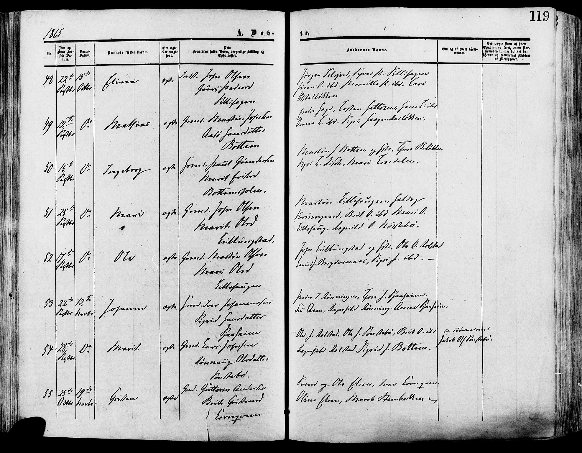 Lesja prestekontor, SAH/PREST-068/H/Ha/Haa/L0008: Parish register (official) no. 8, 1854-1880, p. 119