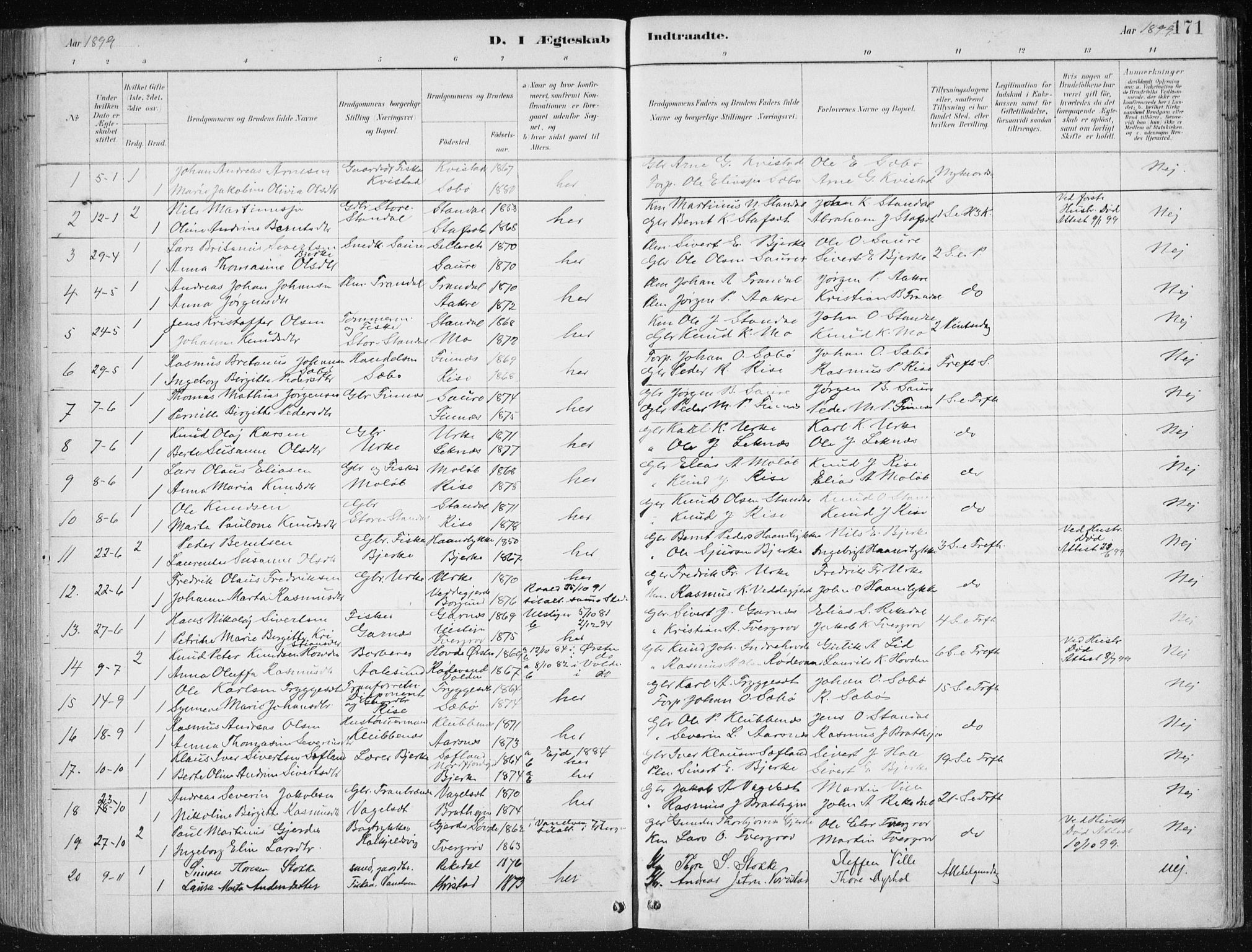 Ministerialprotokoller, klokkerbøker og fødselsregistre - Møre og Romsdal, AV/SAT-A-1454/515/L0215: Parish register (copy) no. 515C02, 1884-1906, p. 171