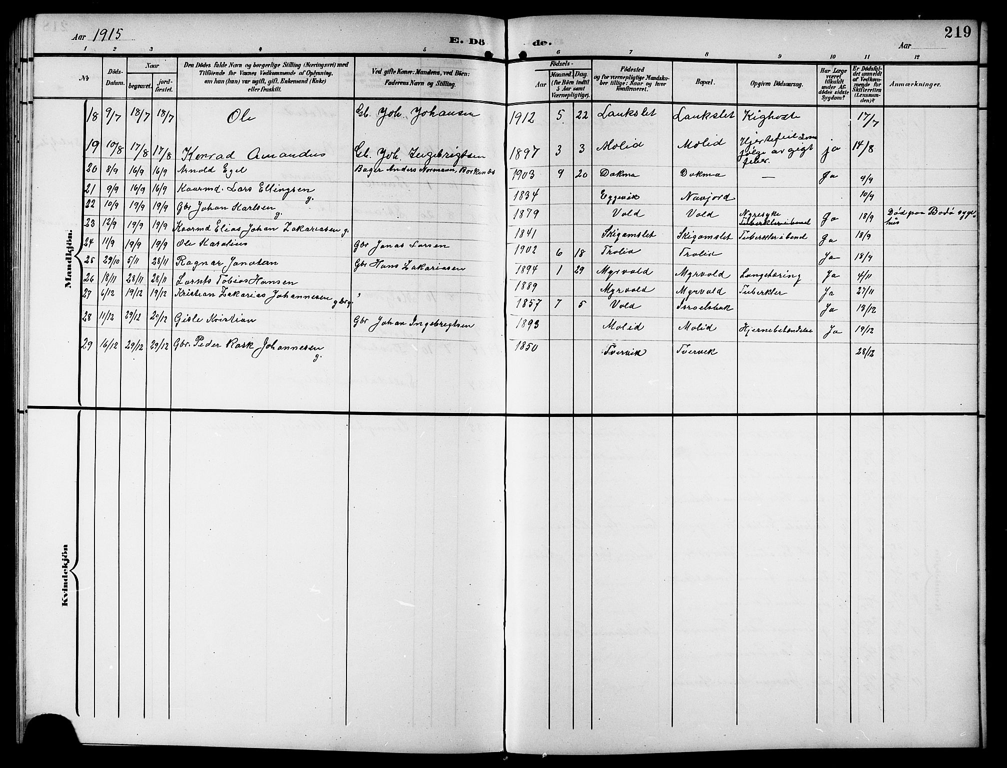 Ministerialprotokoller, klokkerbøker og fødselsregistre - Nordland, AV/SAT-A-1459/846/L0655: Parish register (copy) no. 846C05, 1902-1916, p. 219