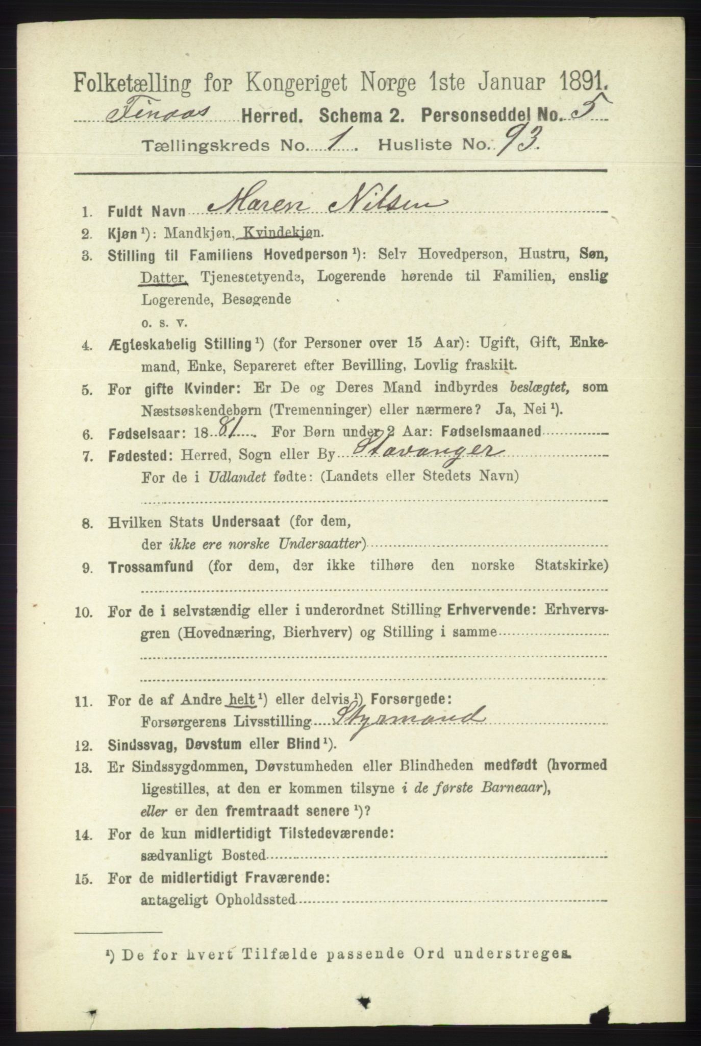 RA, 1891 census for 1218 Finnås, 1891, p. 718