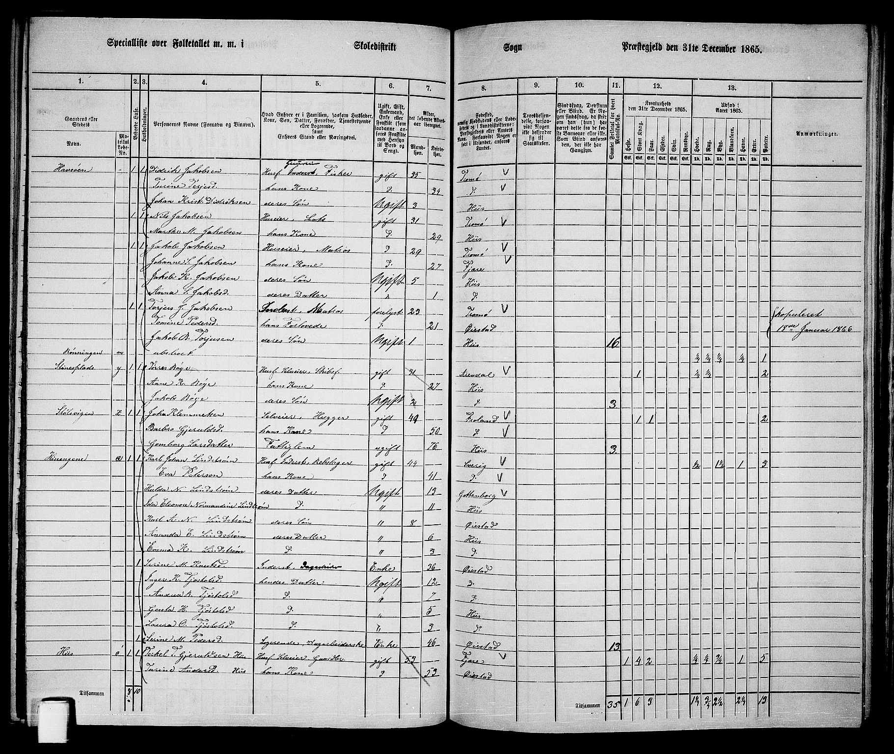 RA, 1865 census for Øyestad, 1865, p. 197