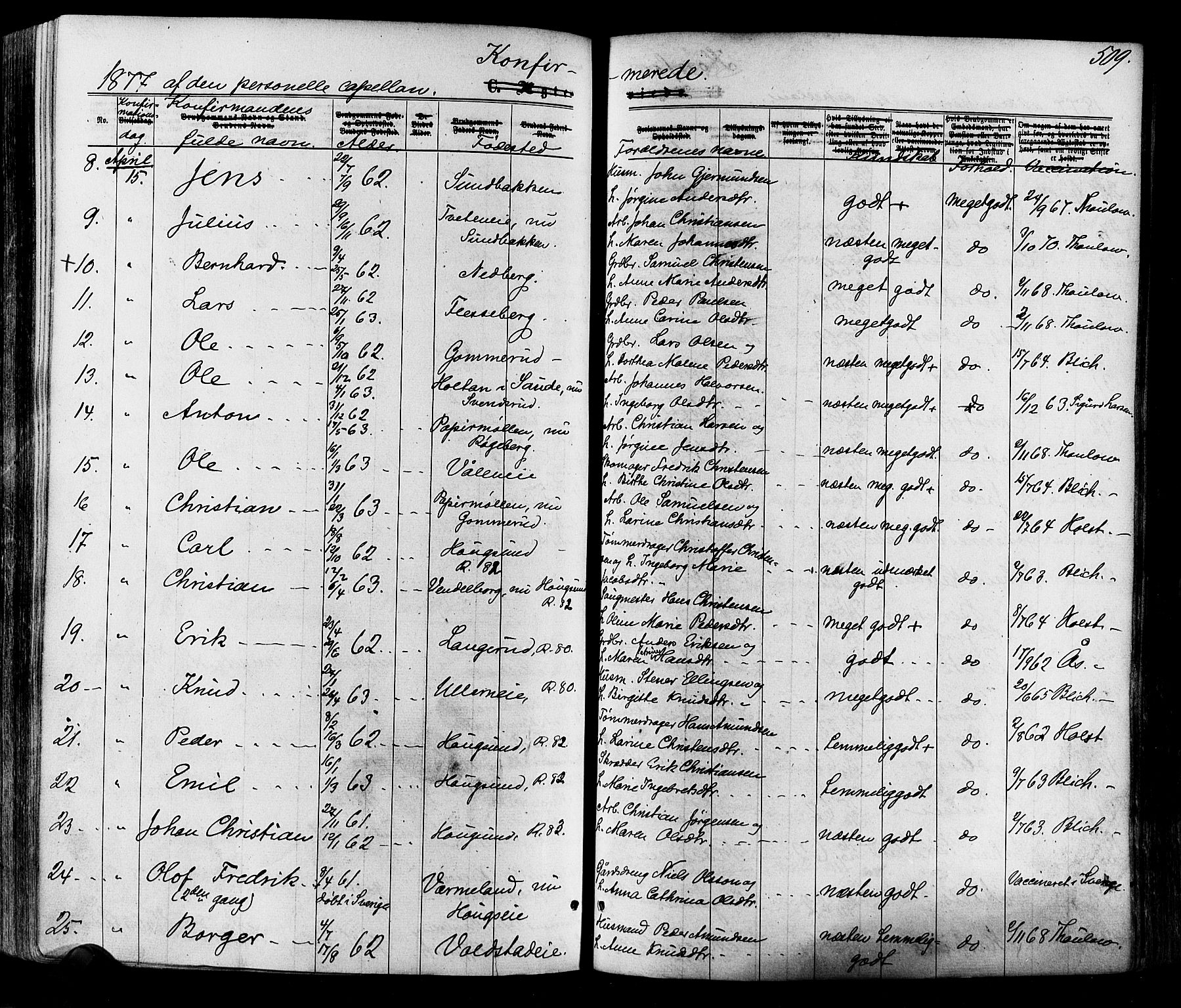 Eiker kirkebøker, SAKO/A-4/F/Fa/L0017: Parish register (official) no. I 17, 1869-1877, p. 509