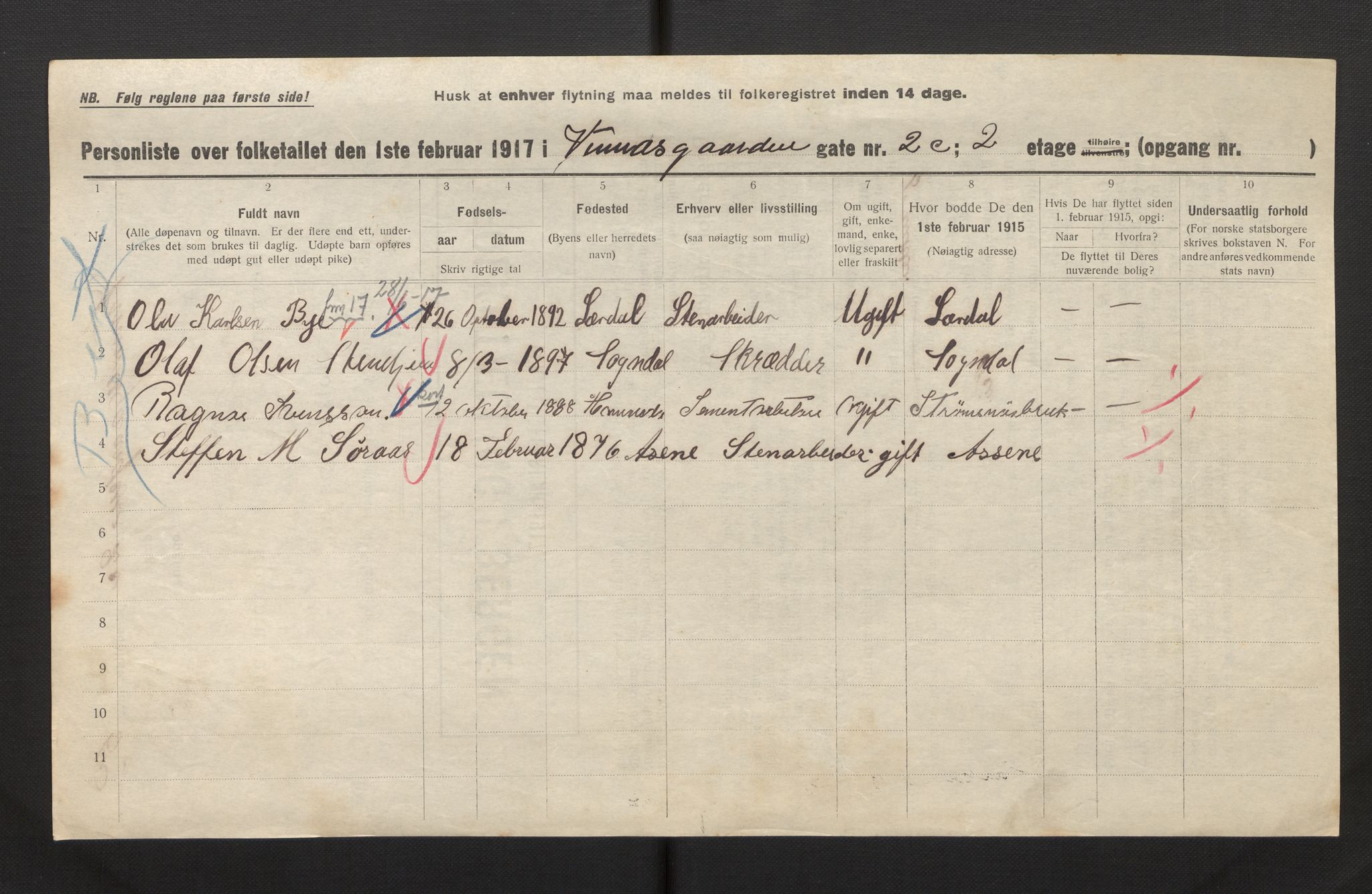 SAB, Municipal Census 1917 for Bergen, 1917, p. 44445