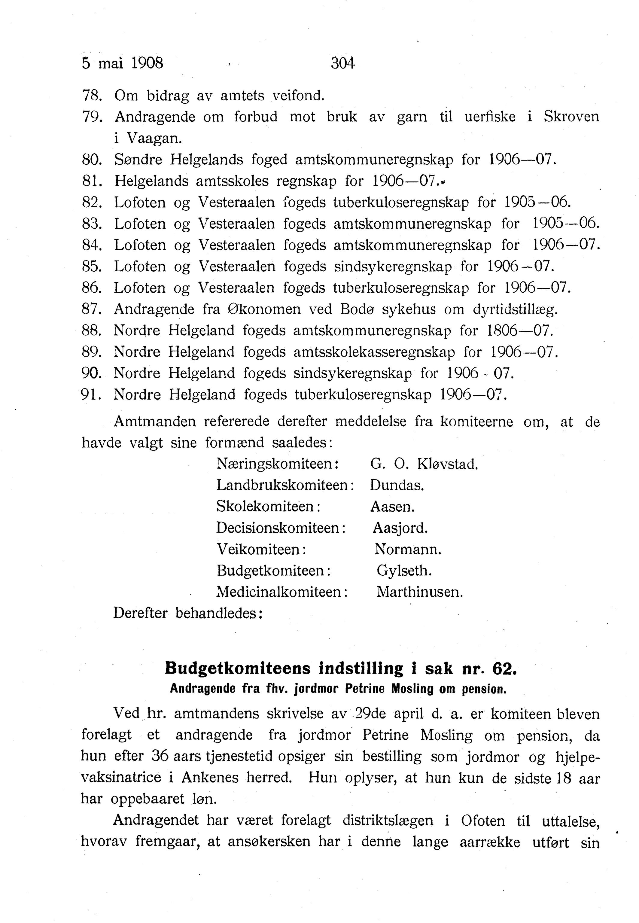 Nordland Fylkeskommune. Fylkestinget, AIN/NFK-17/176/A/Ac/L0031: Fylkestingsforhandlinger 1908, 1908