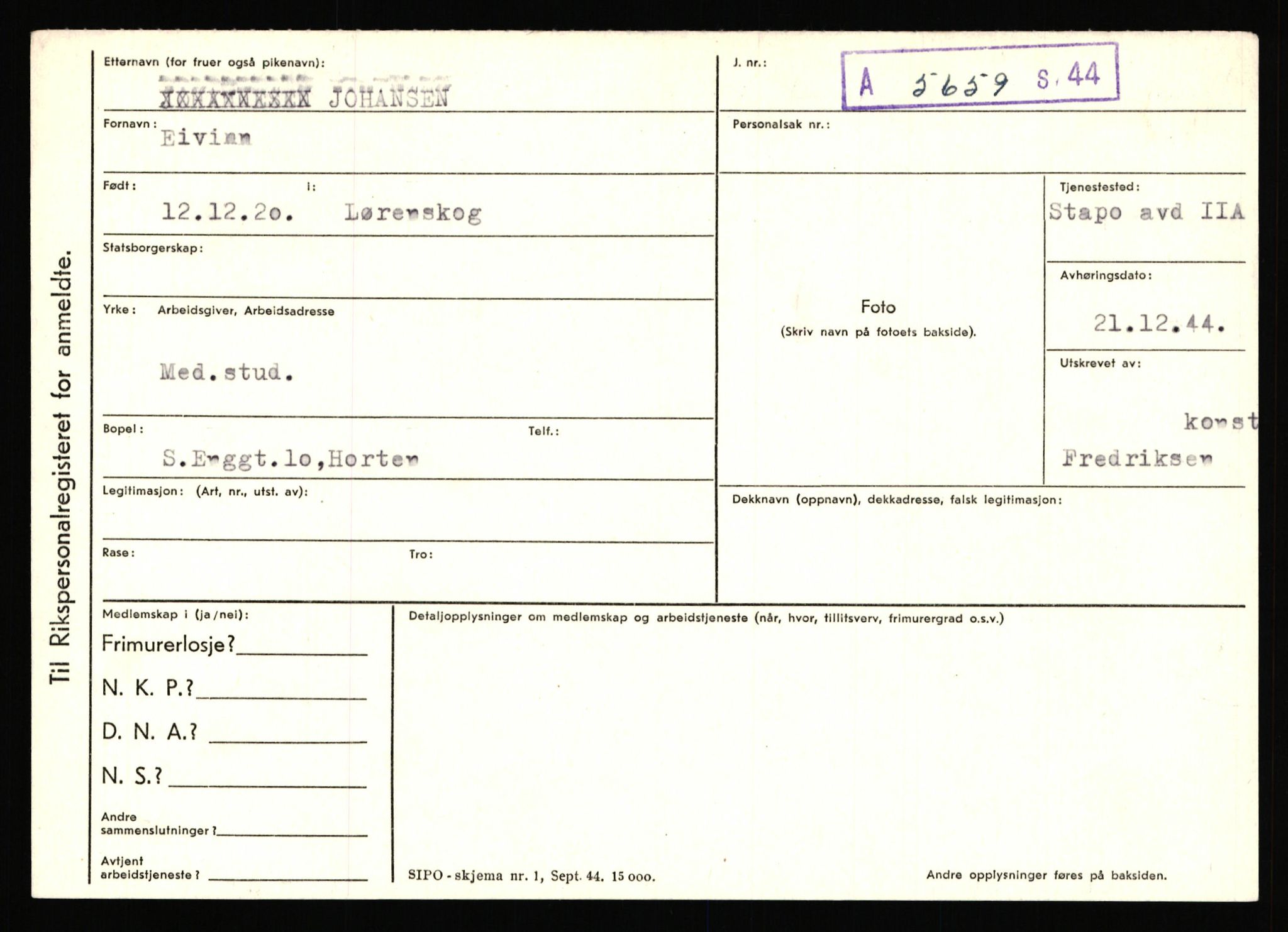 Statspolitiet - Hovedkontoret / Osloavdelingen, AV/RA-S-1329/C/Ca/L0008: Johan(nes)sen - Knoph, 1943-1945, p. 14