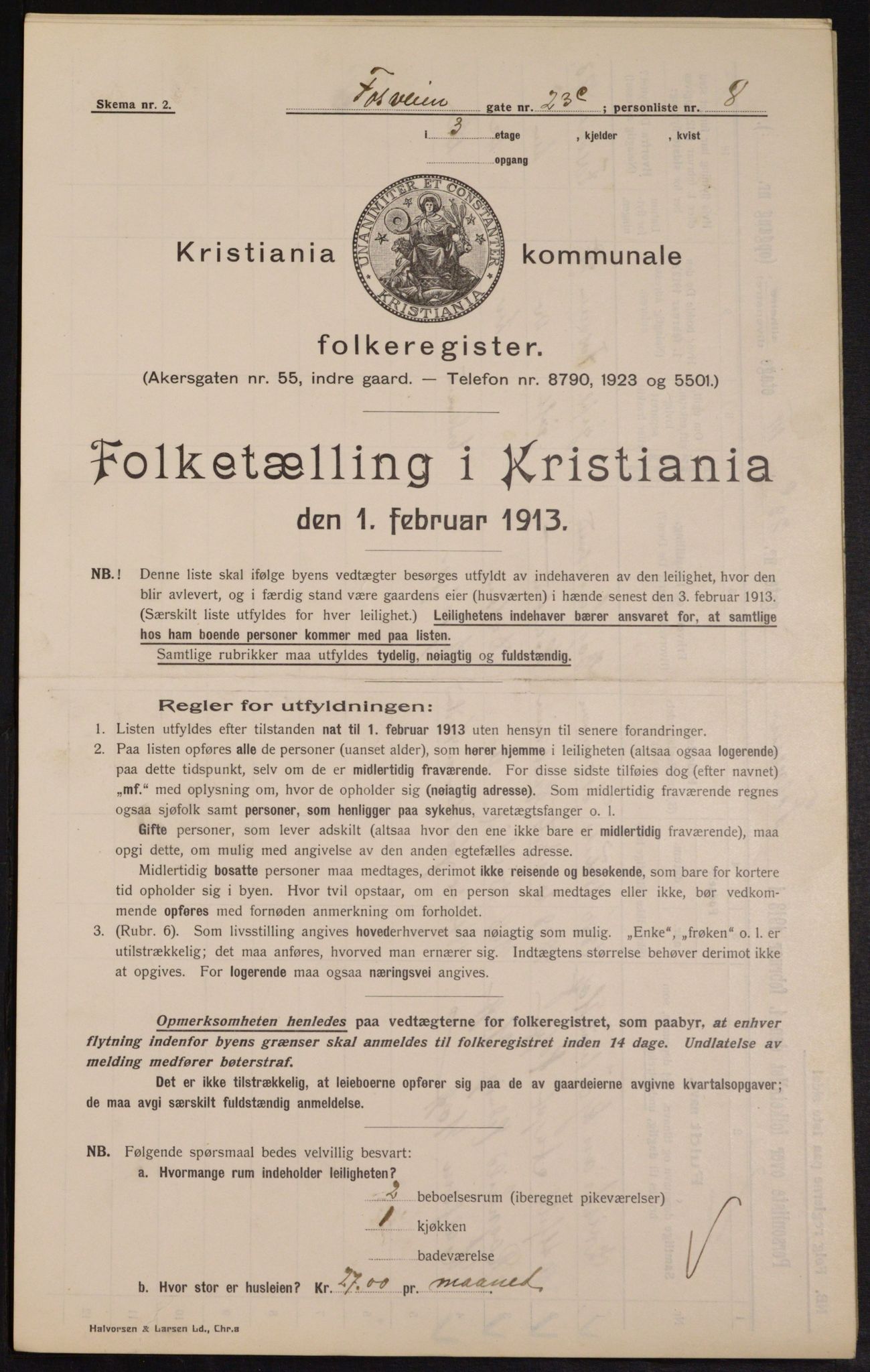 OBA, Municipal Census 1913 for Kristiania, 1913, p. 25456