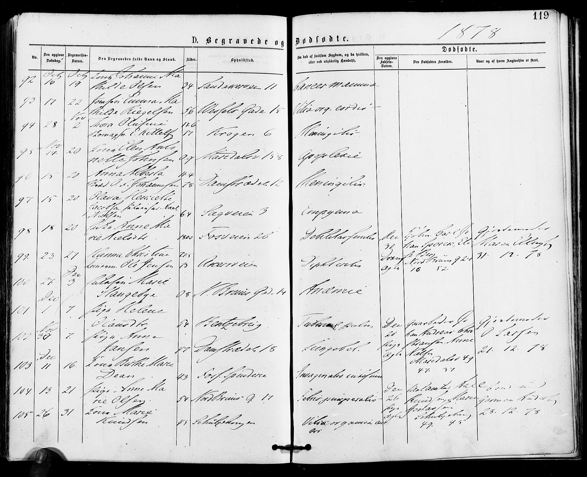 Gamle Aker prestekontor Kirkebøker, SAO/A-10617a/F/L0004: Parish register (official) no. 4, 1872-1879, p. 119