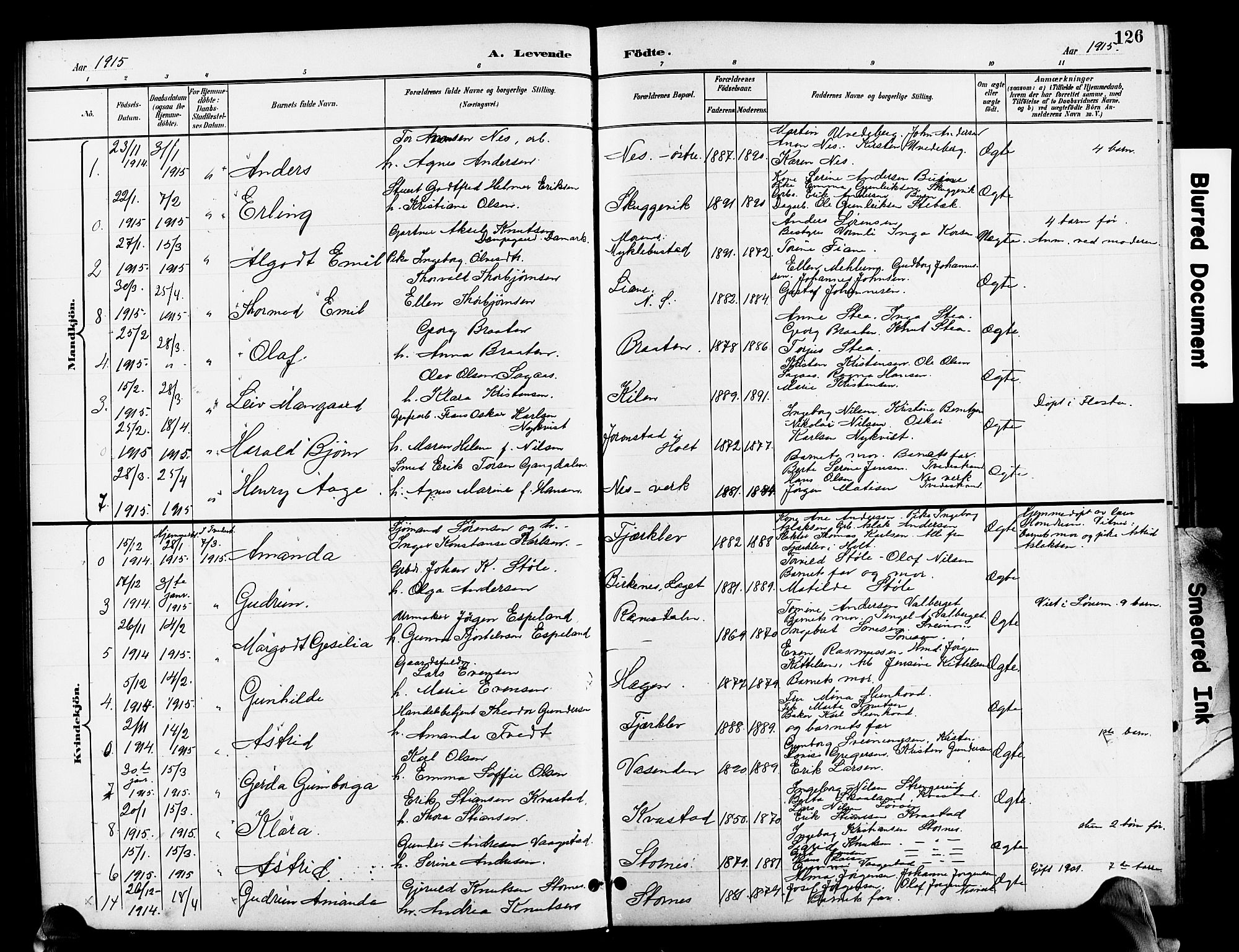 Holt sokneprestkontor, SAK/1111-0021/F/Fb/L0011: Parish register (copy) no. B 11, 1897-1921, p. 126