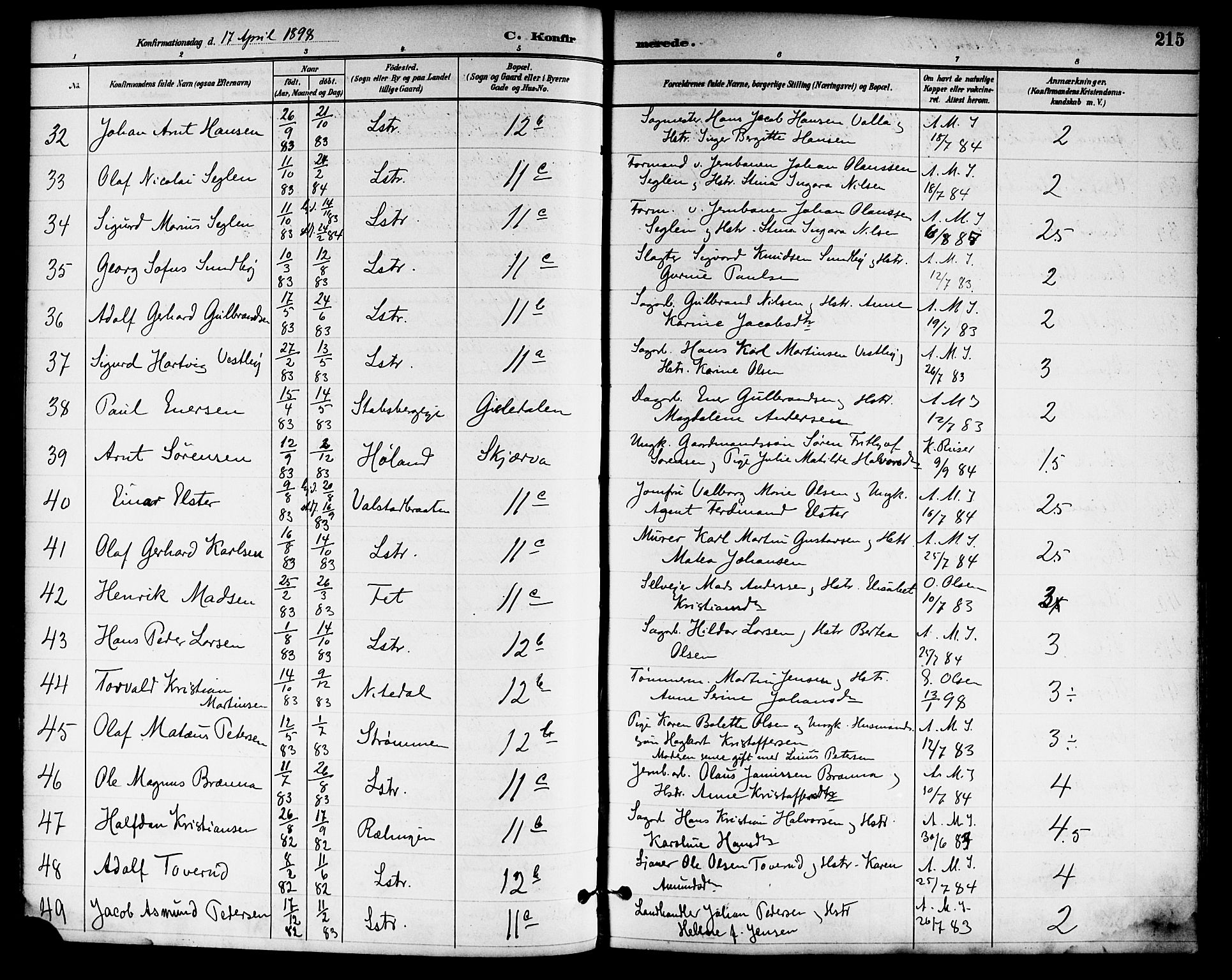 Skedsmo prestekontor Kirkebøker, SAO/A-10033a/F/Fa/L0014: Parish register (official) no. I 14, 1892-1901, p. 215