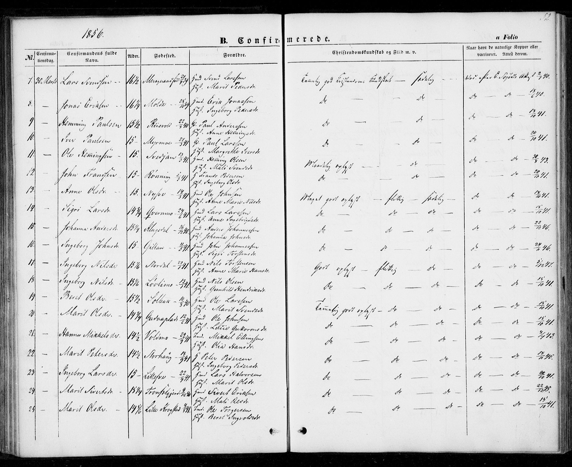 Ministerialprotokoller, klokkerbøker og fødselsregistre - Nord-Trøndelag, SAT/A-1458/706/L0040: Parish register (official) no. 706A01, 1850-1861, p. 52
