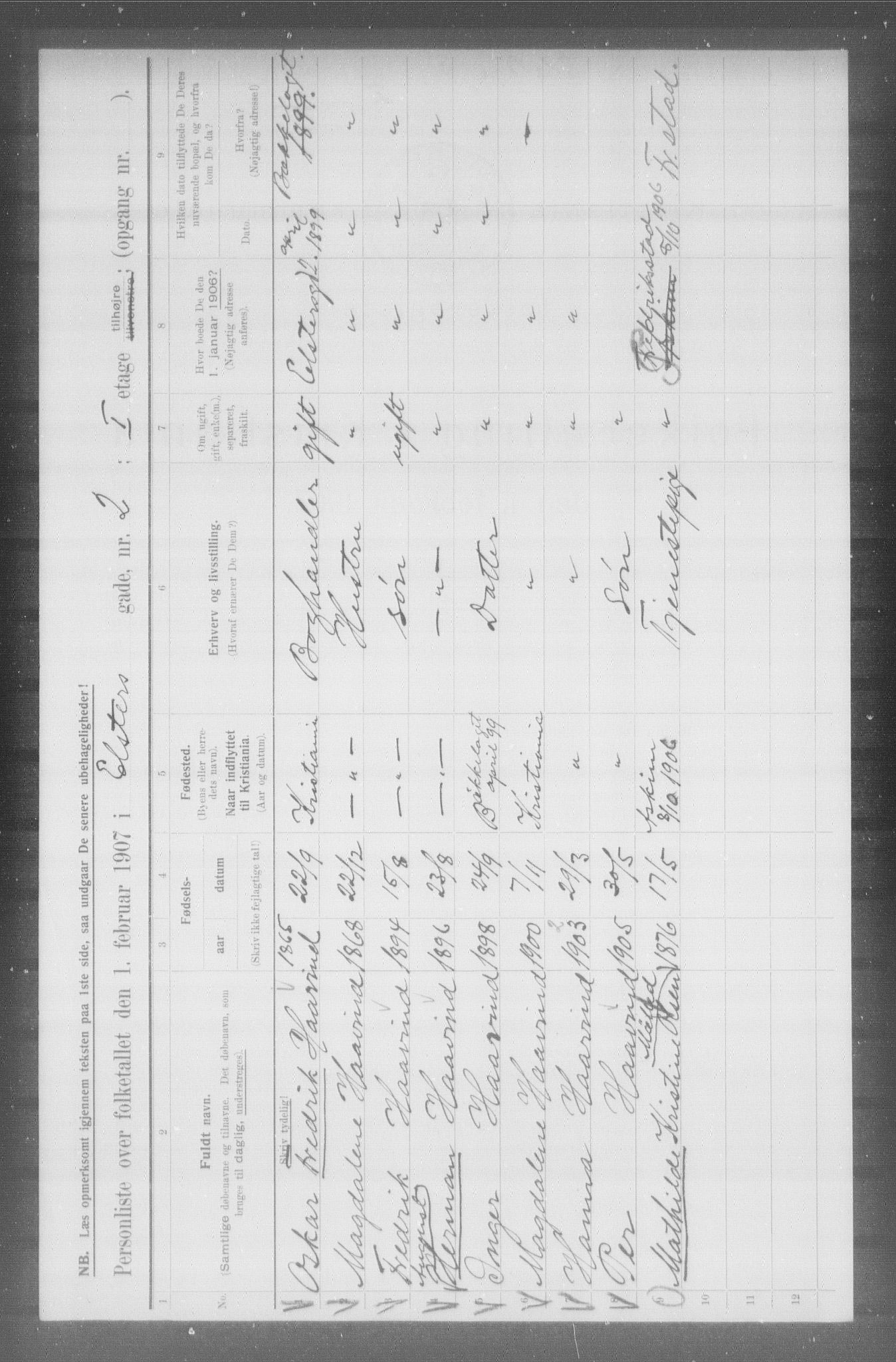 OBA, Municipal Census 1907 for Kristiania, 1907, p. 10508