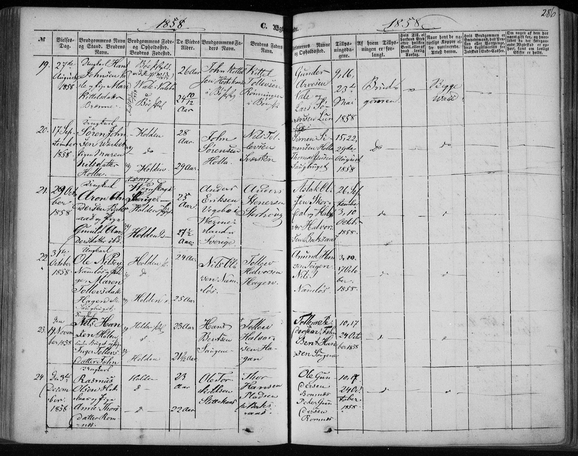 Holla kirkebøker, SAKO/A-272/F/Fa/L0005: Parish register (official) no. 5, 1849-1860, p. 286