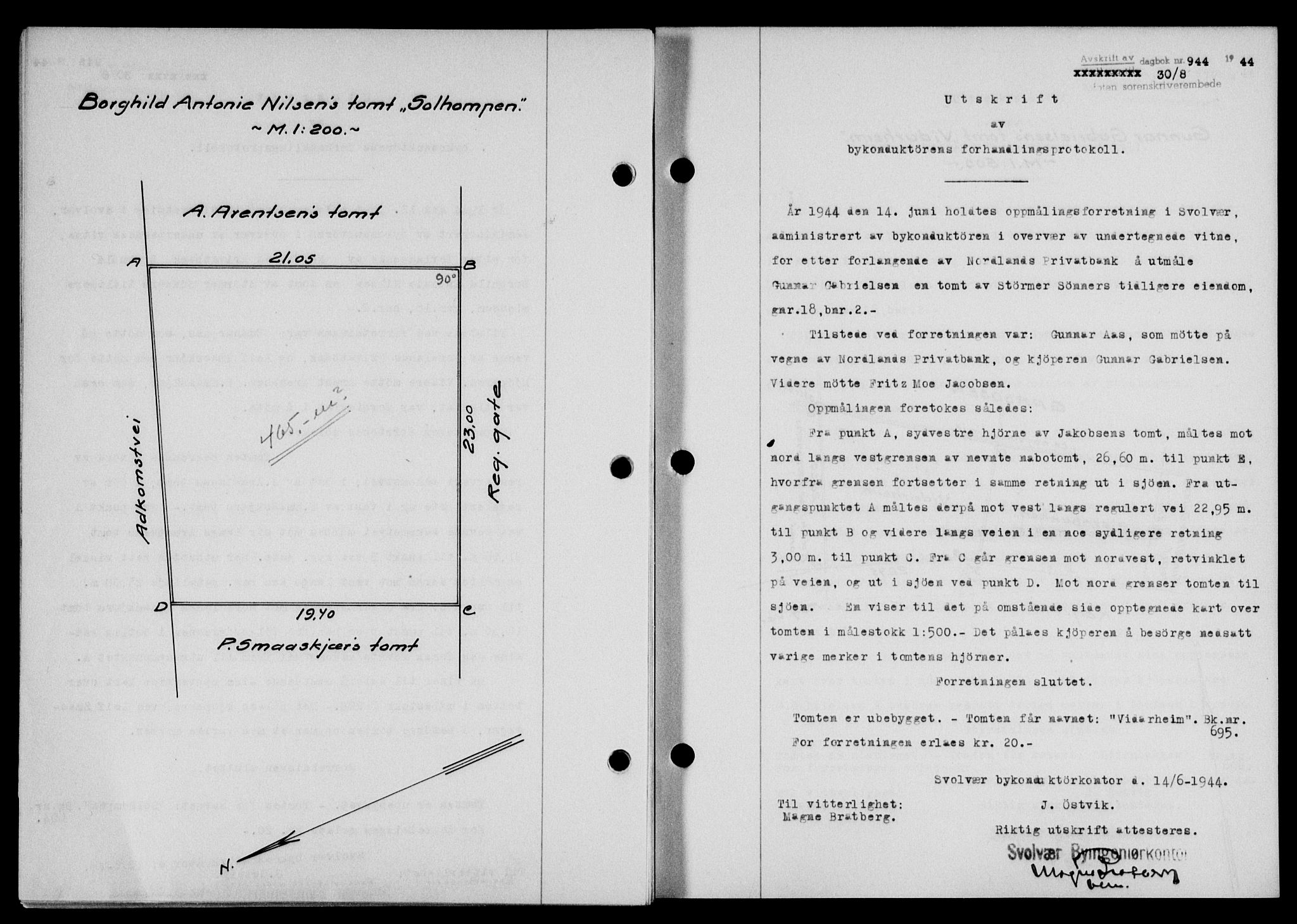 Lofoten sorenskriveri, SAT/A-0017/1/2/2C/L0012a: Mortgage book no. 12a, 1943-1944, Diary no: : 944/1944