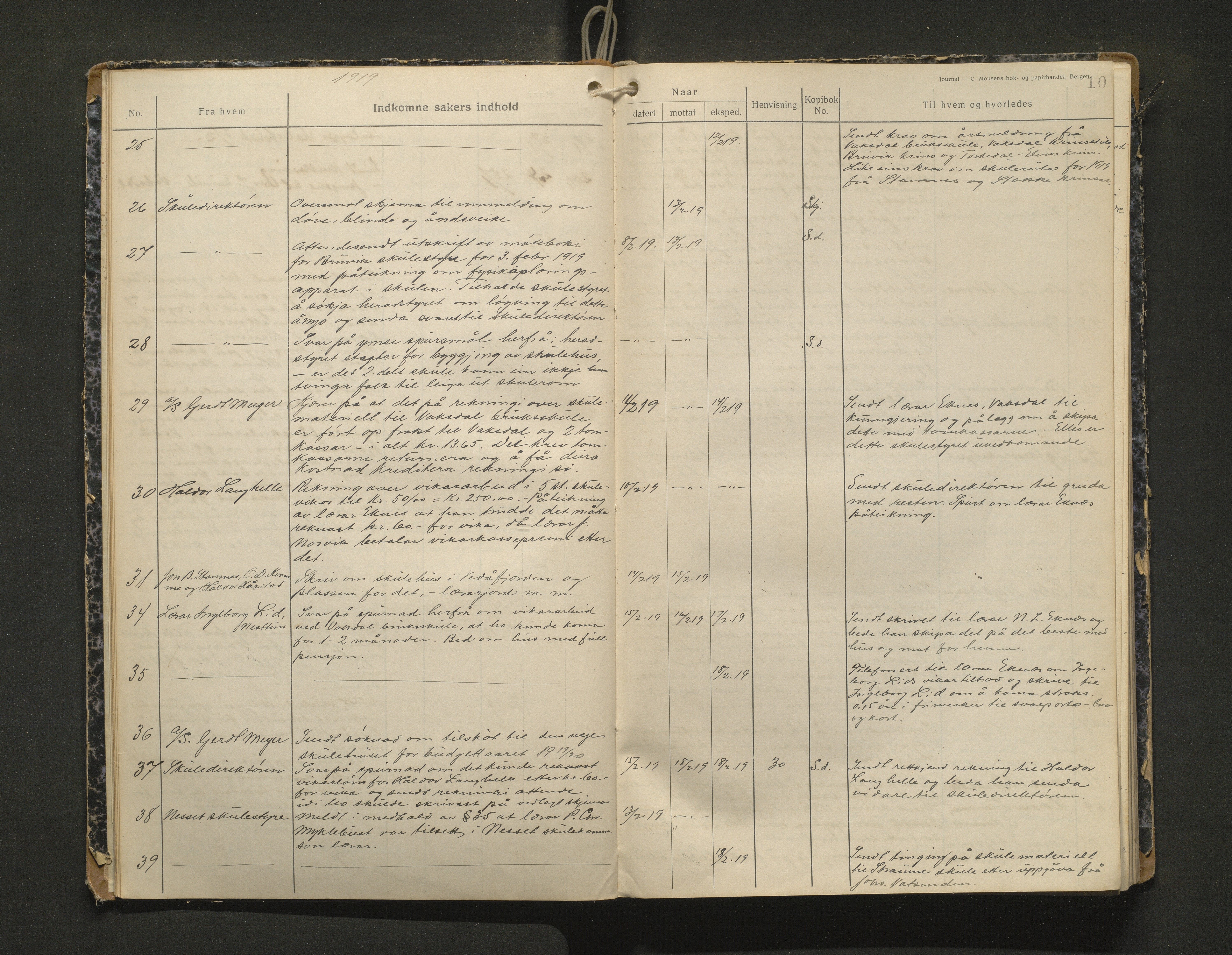 Bruvik kommune. Skulestyre, IKAH/1251a-211/C/Ca/L0003: Postjournal for Bruvik skulestyre, 1918-1920