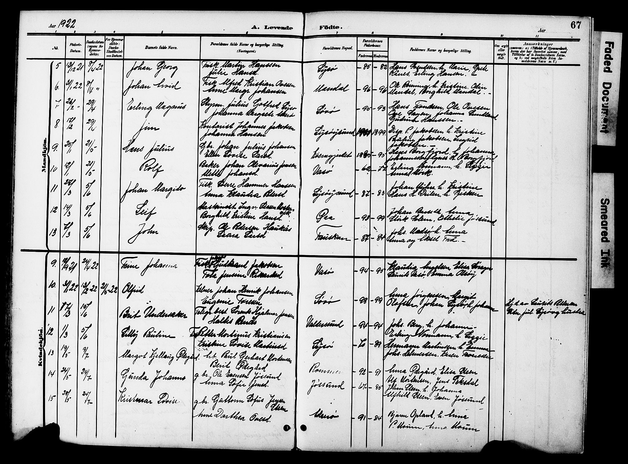 Ministerialprotokoller, klokkerbøker og fødselsregistre - Sør-Trøndelag, SAT/A-1456/654/L0666: Parish register (copy) no. 654C02, 1901-1925, p. 67