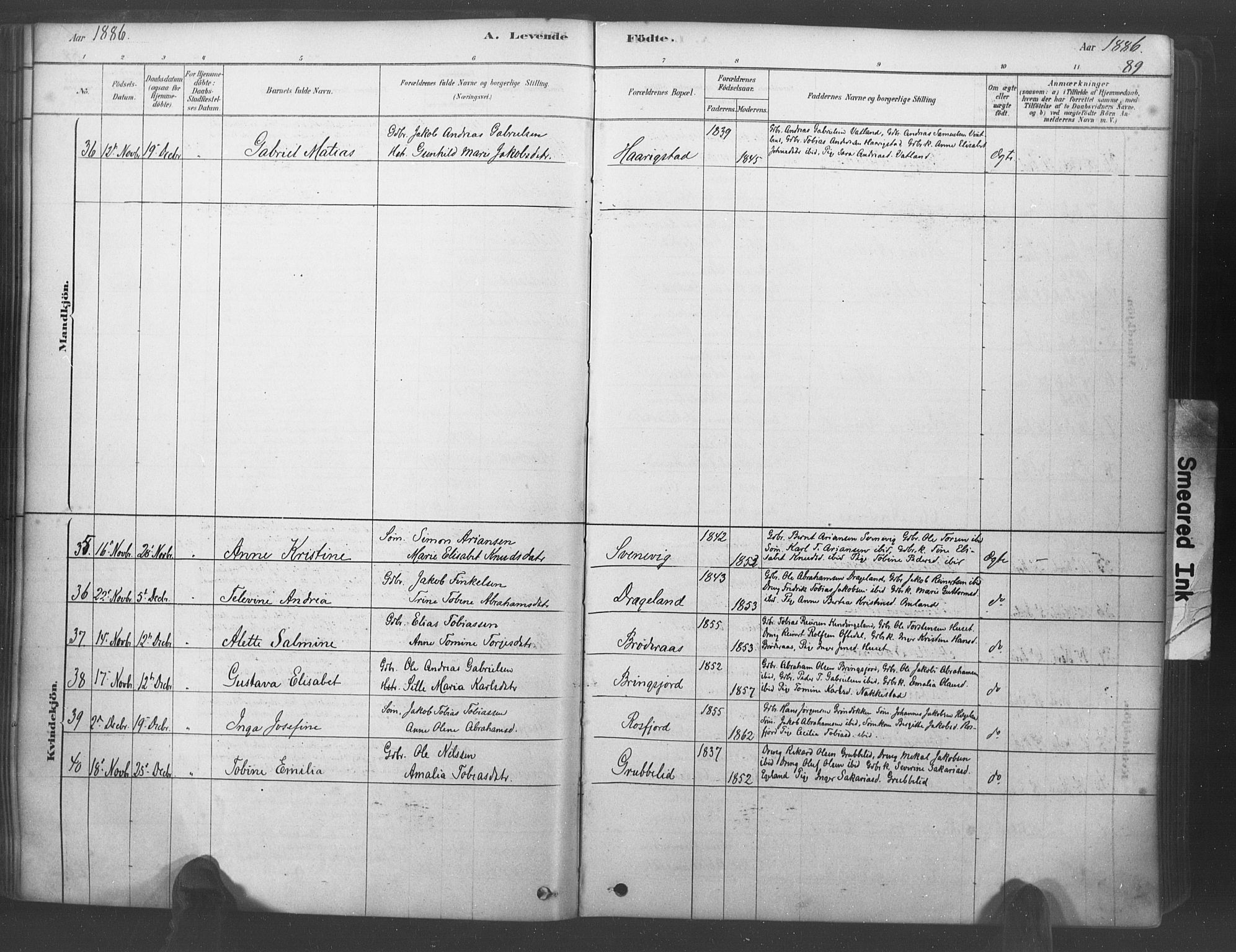 Lyngdal sokneprestkontor, AV/SAK-1111-0029/F/Fa/Fac/L0011: Parish register (official) no. A 11, 1878-1893, p. 89