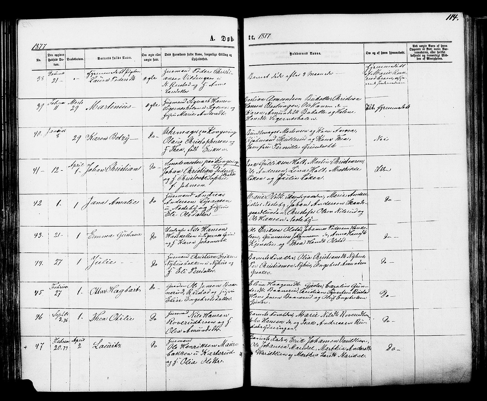 Vinger prestekontor, SAH/PREST-024/H/Ha/Haa/L0012: Parish register (official) no. 12, 1871-1880, p. 114