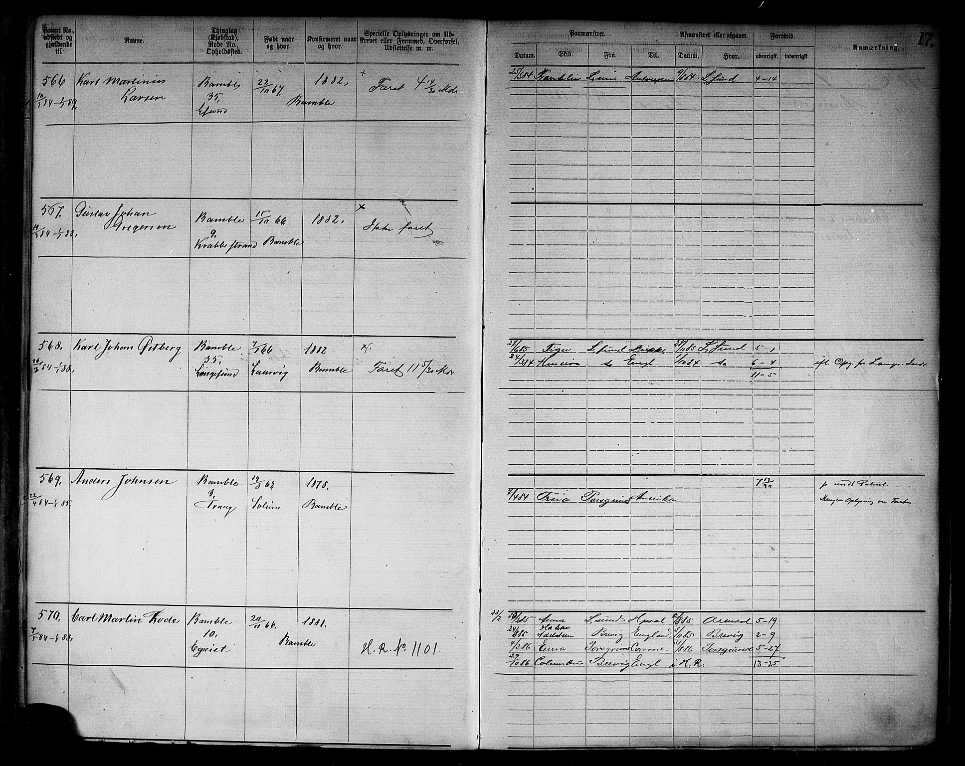 Langesund innrulleringskontor, AV/SAKO-A-831/F/Fb/L0004: Annotasjonsrulle, 1880-1911, p. 19