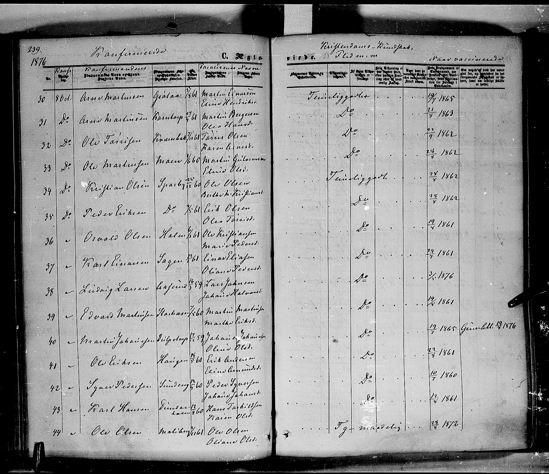 Hof prestekontor, AV/SAH-PREST-038/H/Ha/Haa/L0009: Parish register (official) no. 9, 1862-1877, p. 239