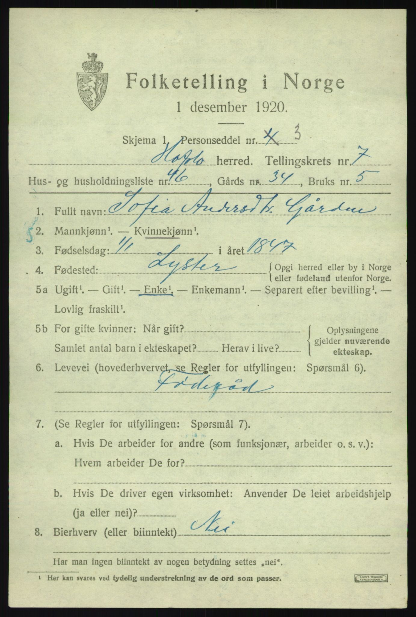 SAB, 1920 census for Hafslo, 1920, p. 5644