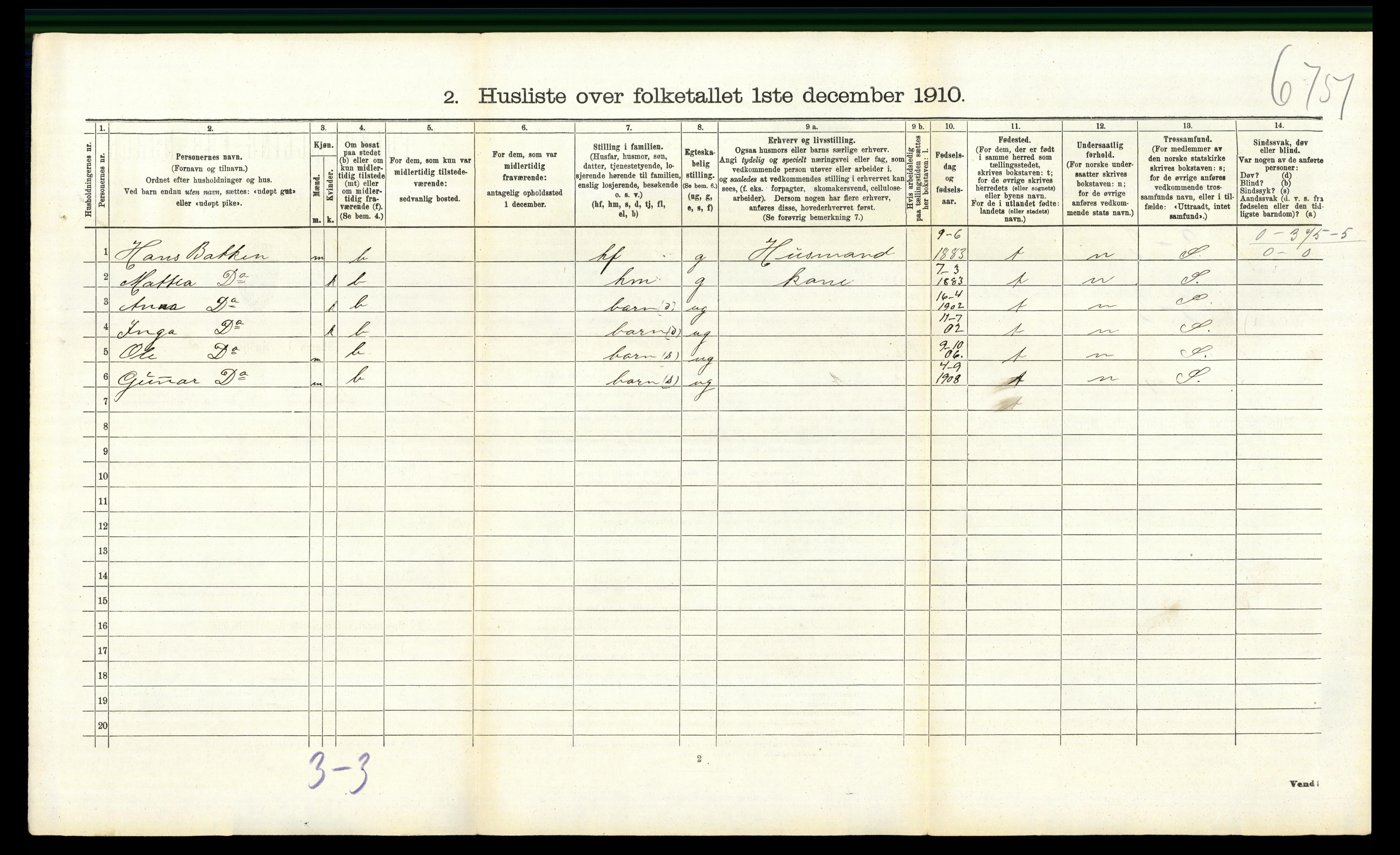 RA, 1910 census for Biri, 1910, p. 838