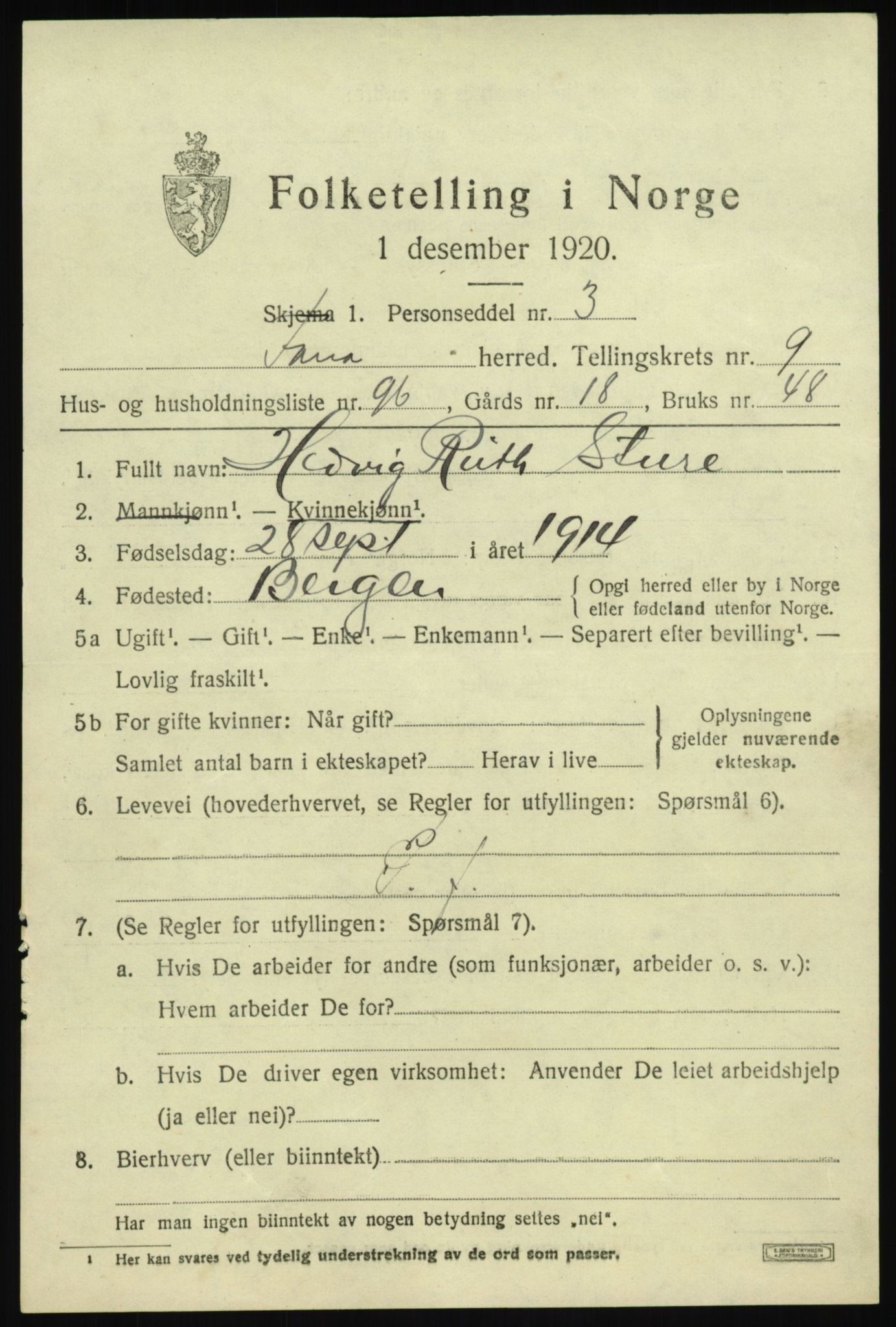 SAB, 1920 census for Fana, 1920, p. 16581