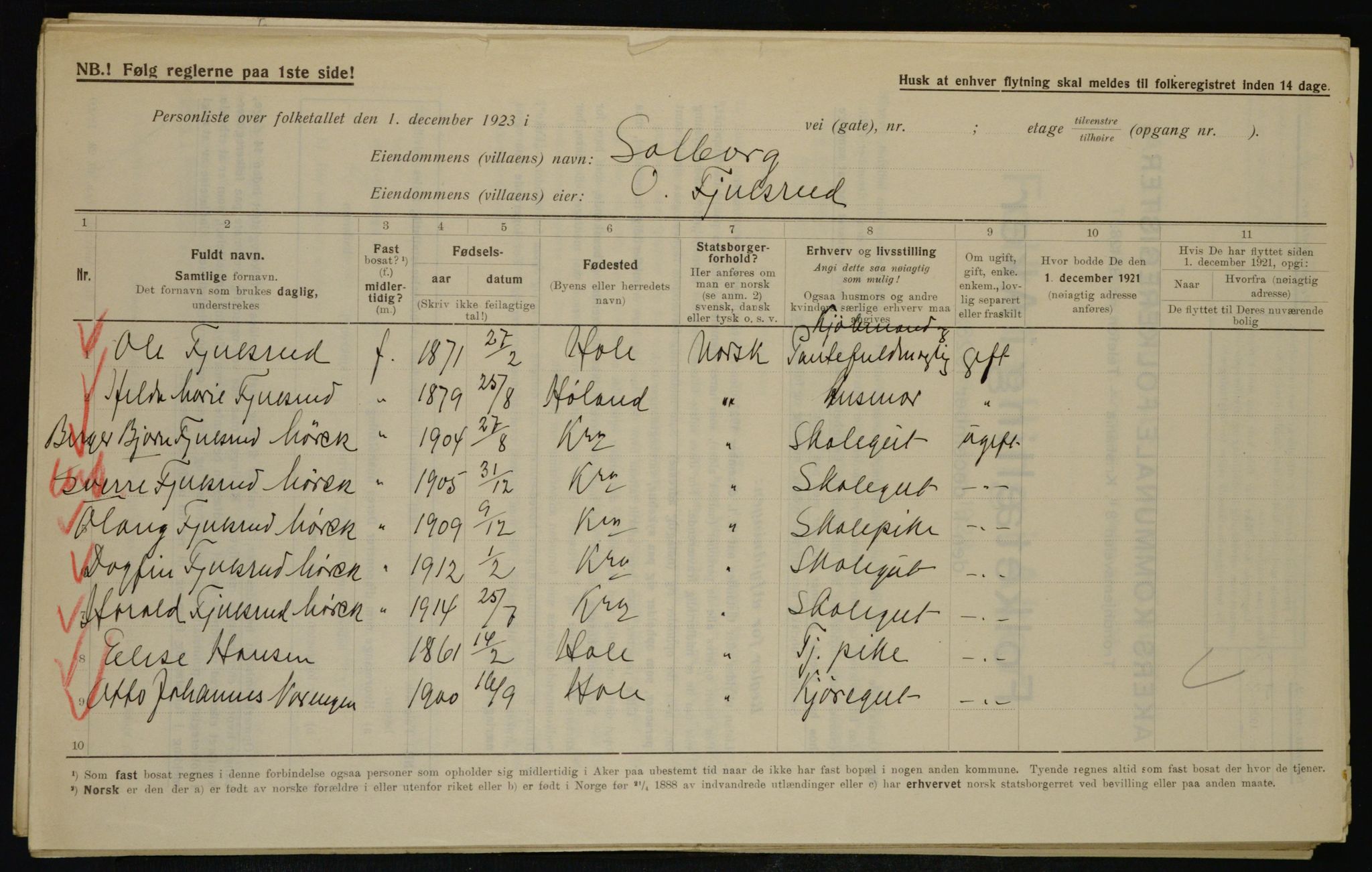 , Municipal Census 1923 for Aker, 1923, p. 36533