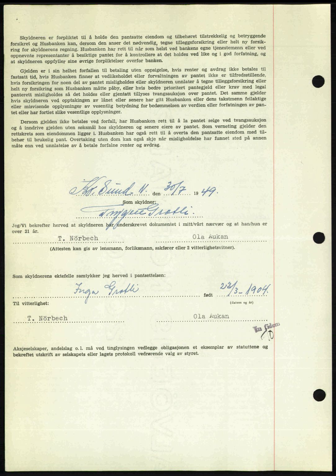 Kristiansund byfogd, AV/SAT-A-4587/A/27: Mortgage book no. 45, 1948-1949, Diary no: : 1248/1949