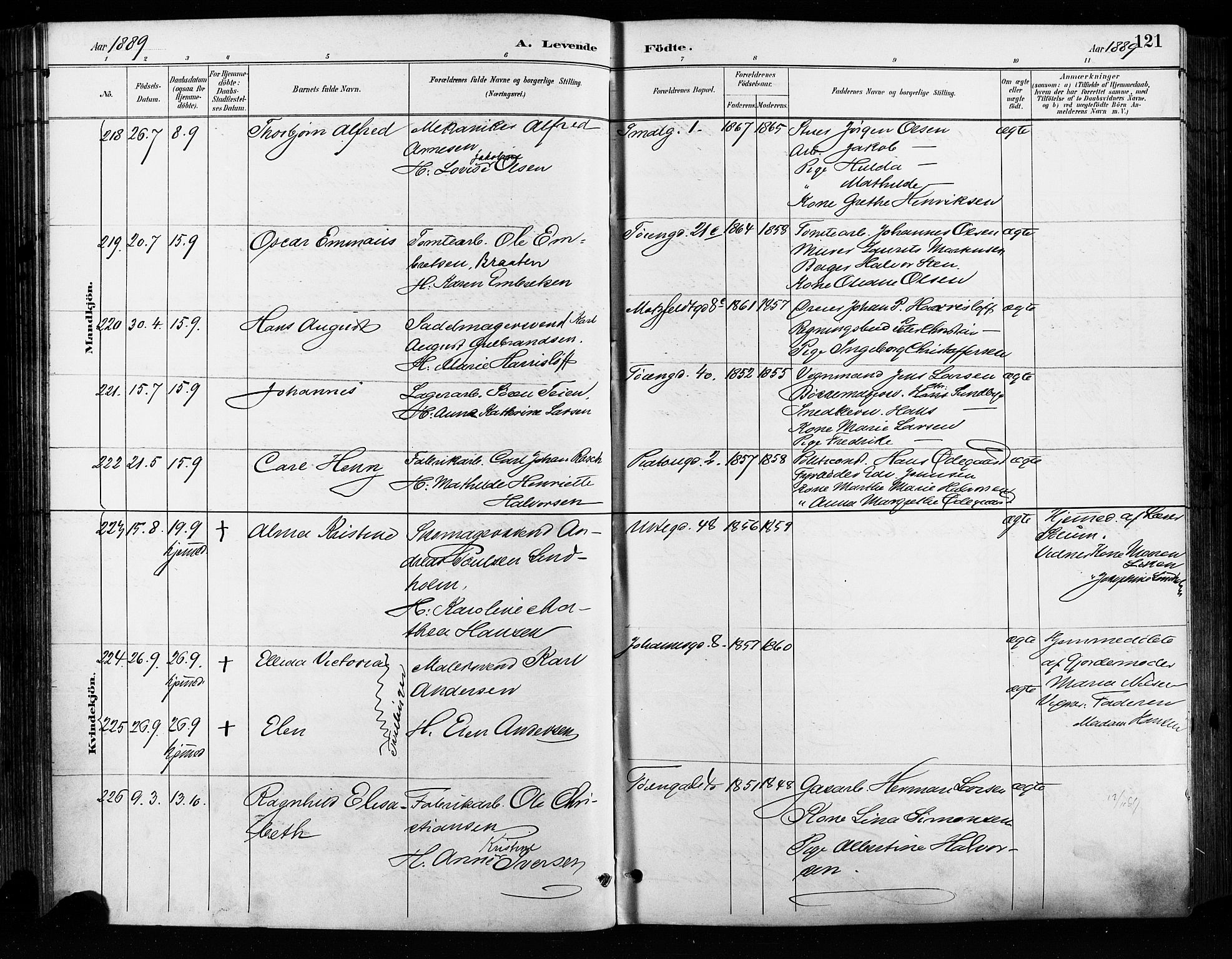Grønland prestekontor Kirkebøker, SAO/A-10848/F/Fa/L0009: Parish register (official) no. 9, 1888-1893, p. 121