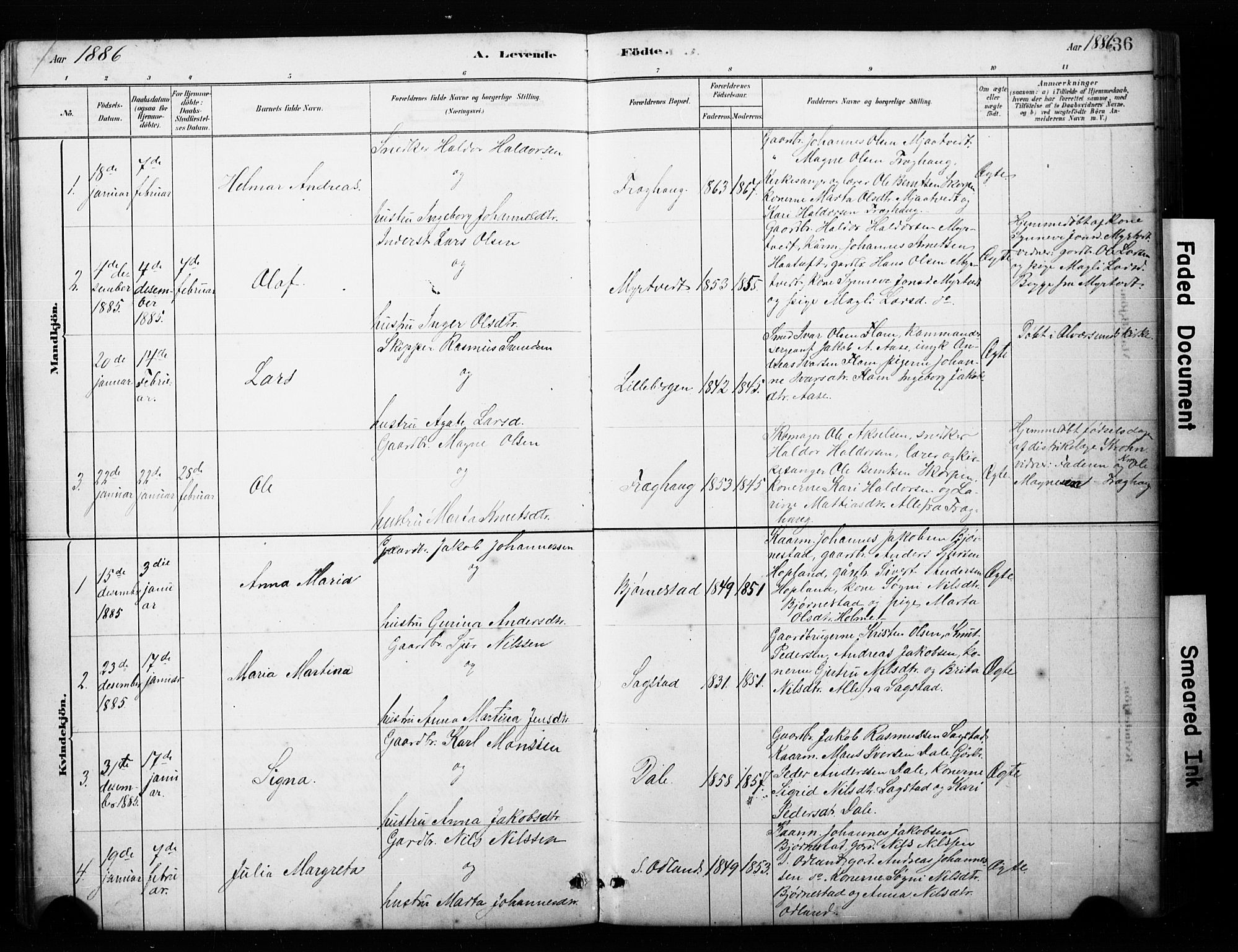 Alversund Sokneprestembete, SAB/A-73901/H/Ha/Hab: Parish register (copy) no. C 3, 1881-1894, p. 36