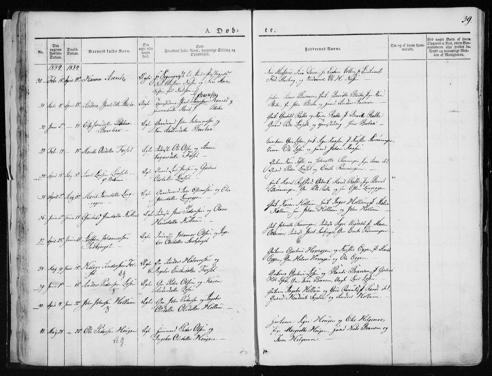 Ministerialprotokoller, klokkerbøker og fødselsregistre - Sør-Trøndelag, AV/SAT-A-1456/691/L1069: Parish register (official) no. 691A04, 1826-1841, p. 39