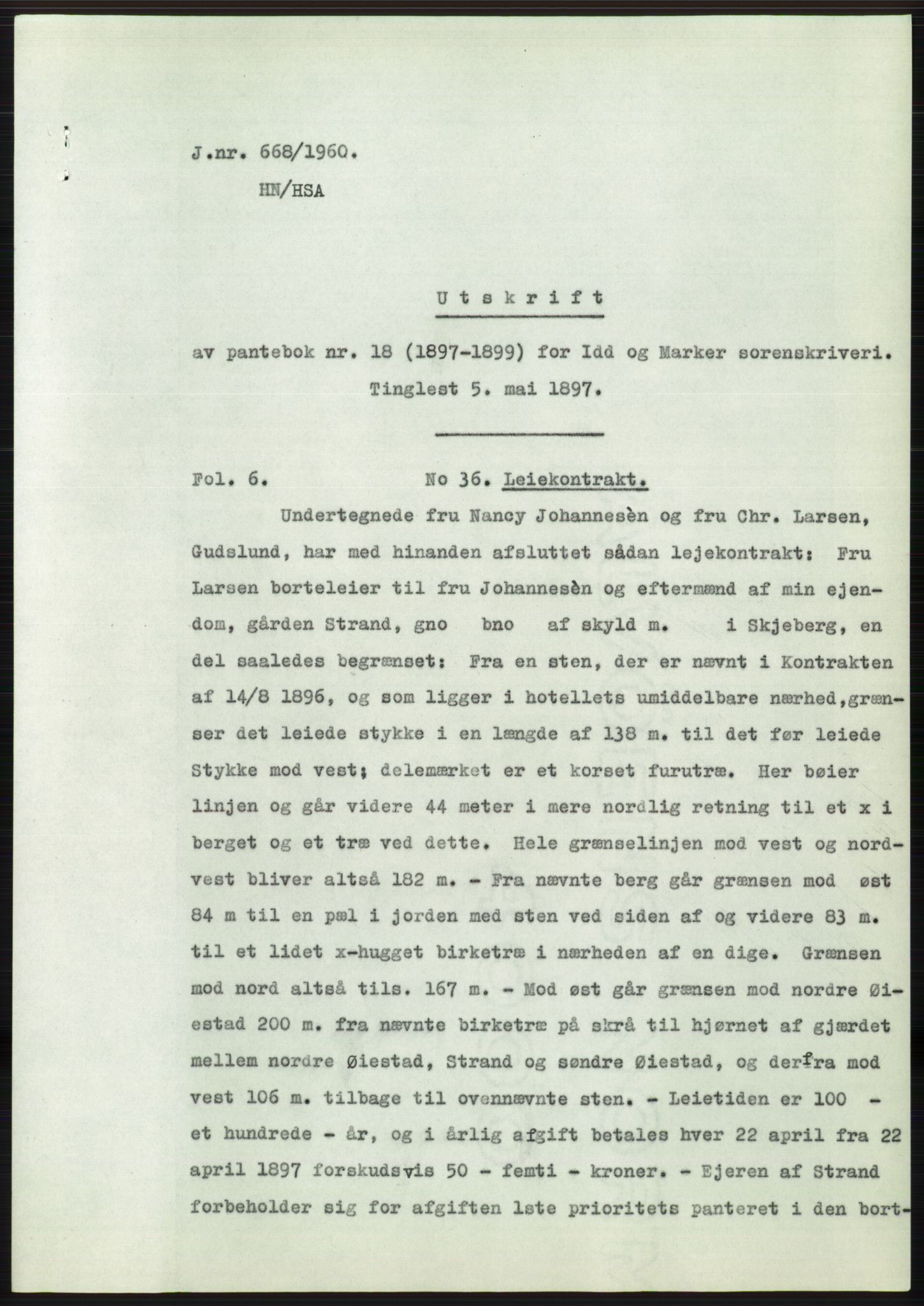 Statsarkivet i Oslo, AV/SAO-A-10621/Z/Zd/L0011: Avskrifter, j.nr 4-798/1960, 1960, p. 411