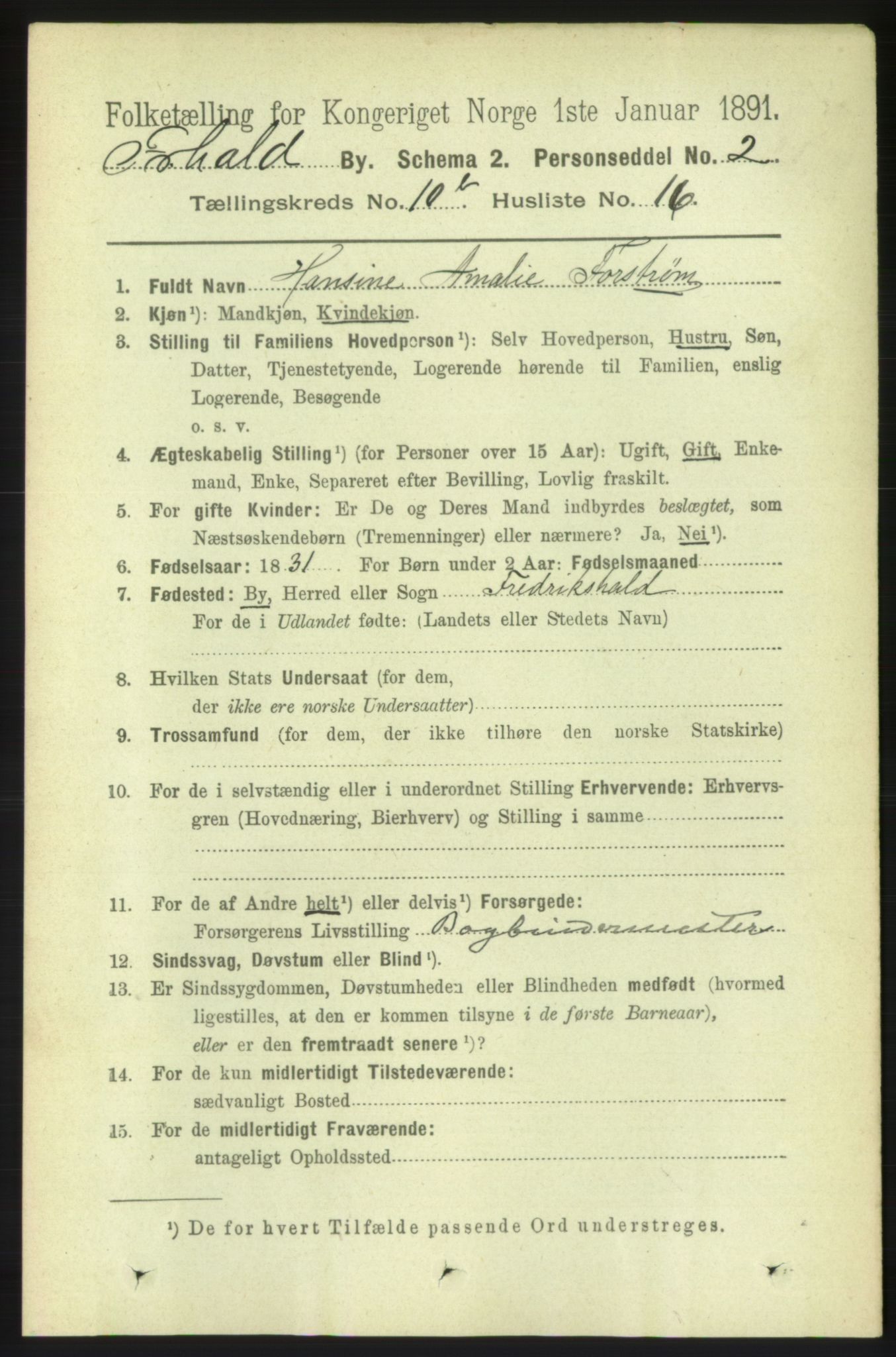 RA, 1891 census for 0101 Fredrikshald, 1891, p. 7530