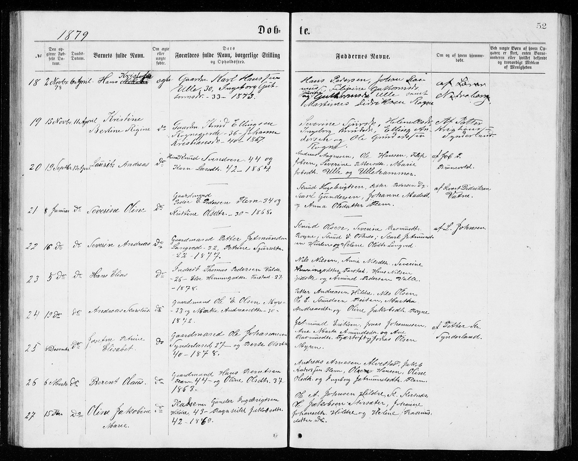 Ministerialprotokoller, klokkerbøker og fødselsregistre - Møre og Romsdal, AV/SAT-A-1454/536/L0509: Parish register (copy) no. 536C04, 1871-1881, p. 52