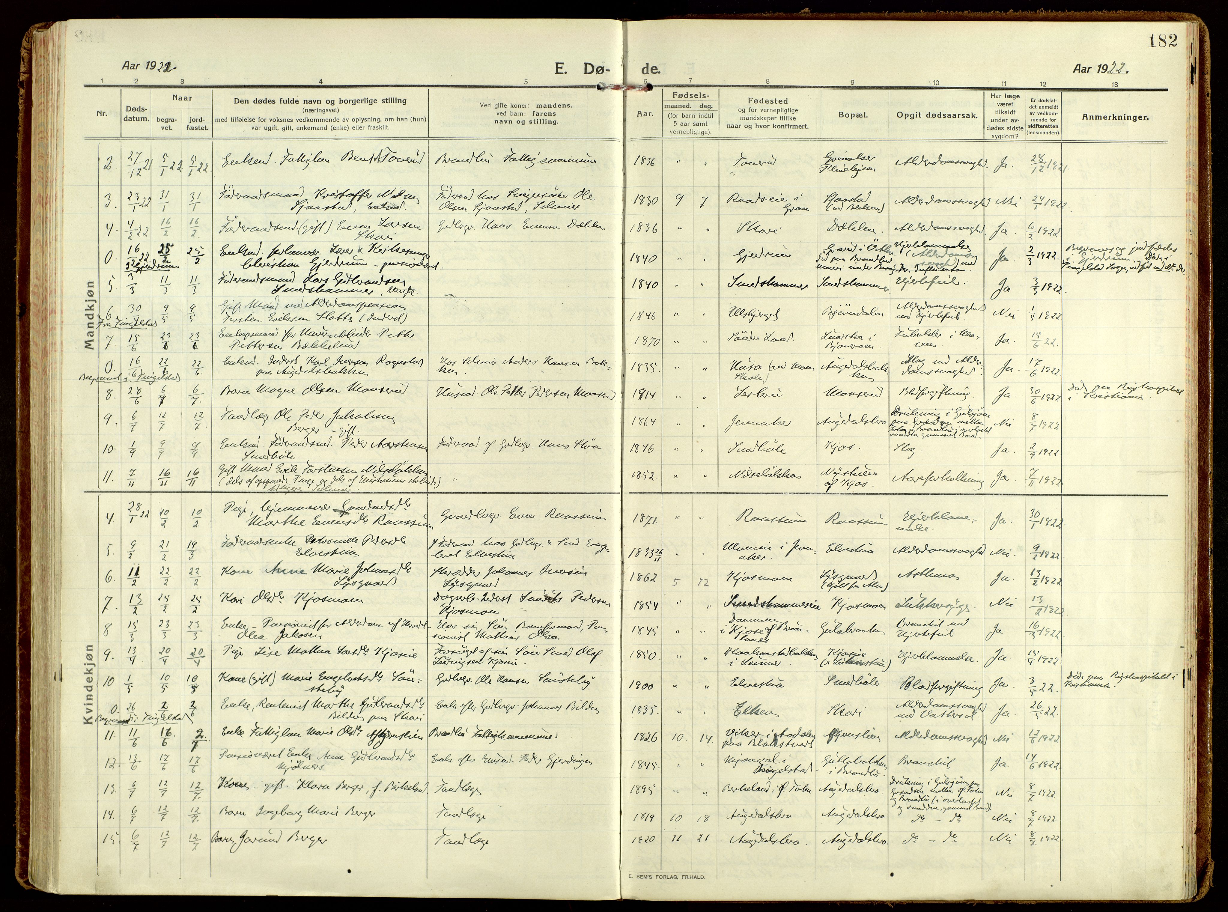 Brandbu prestekontor, SAH/PREST-114/H/Ha/Haa/L0004: Parish register (official) no. 4, 1913-1923, p. 182