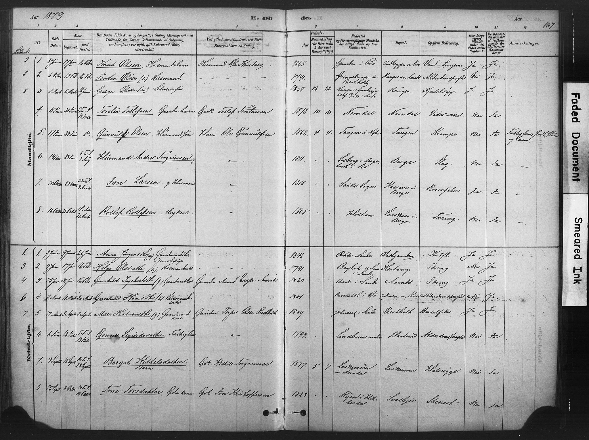 Sauherad kirkebøker, SAKO/A-298/F/Fb/L0002: Parish register (official) no. II 2, 1878-1901, p. 167