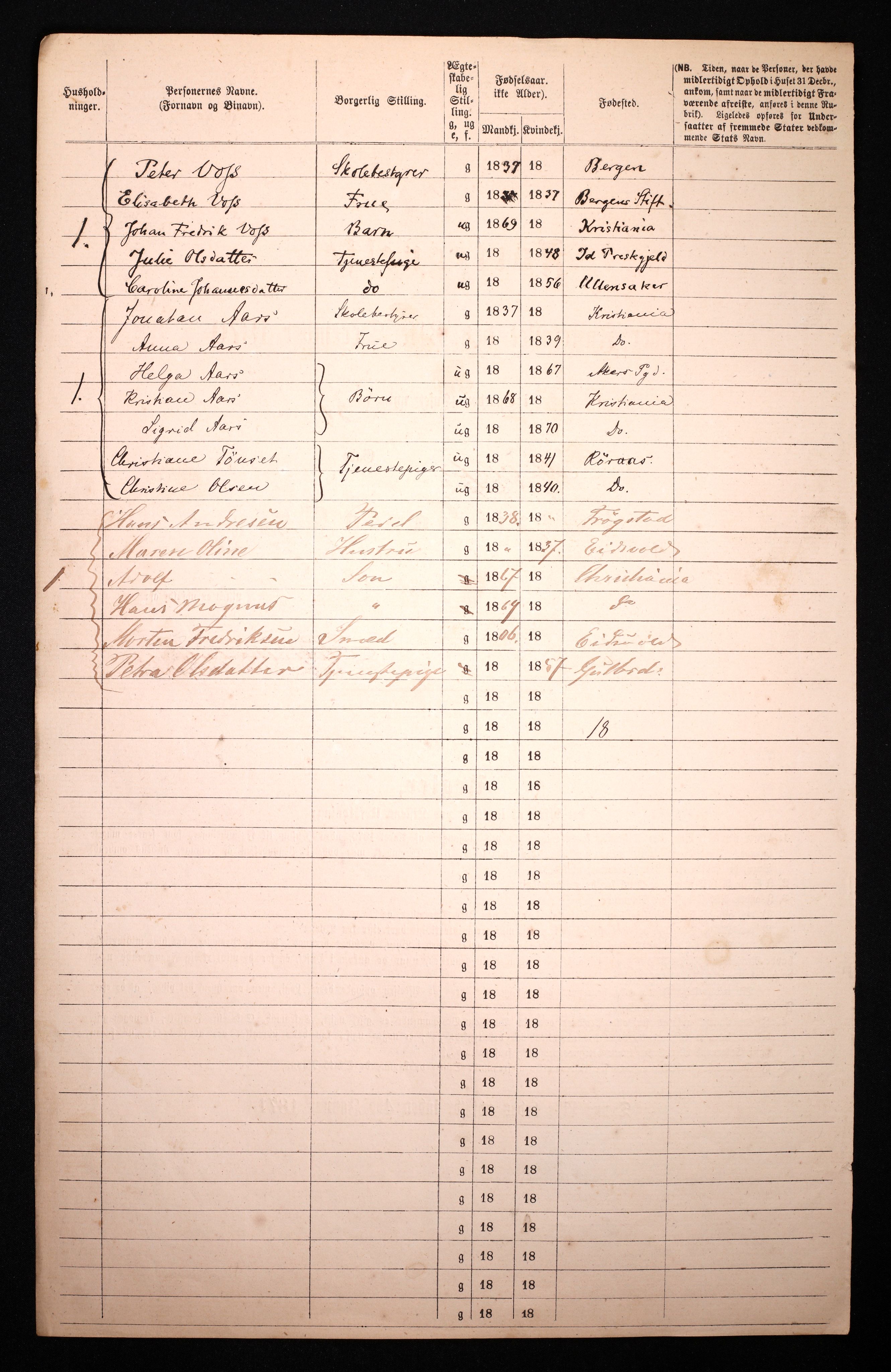 RA, 1870 census for 0301 Kristiania, 1870, p. 3605