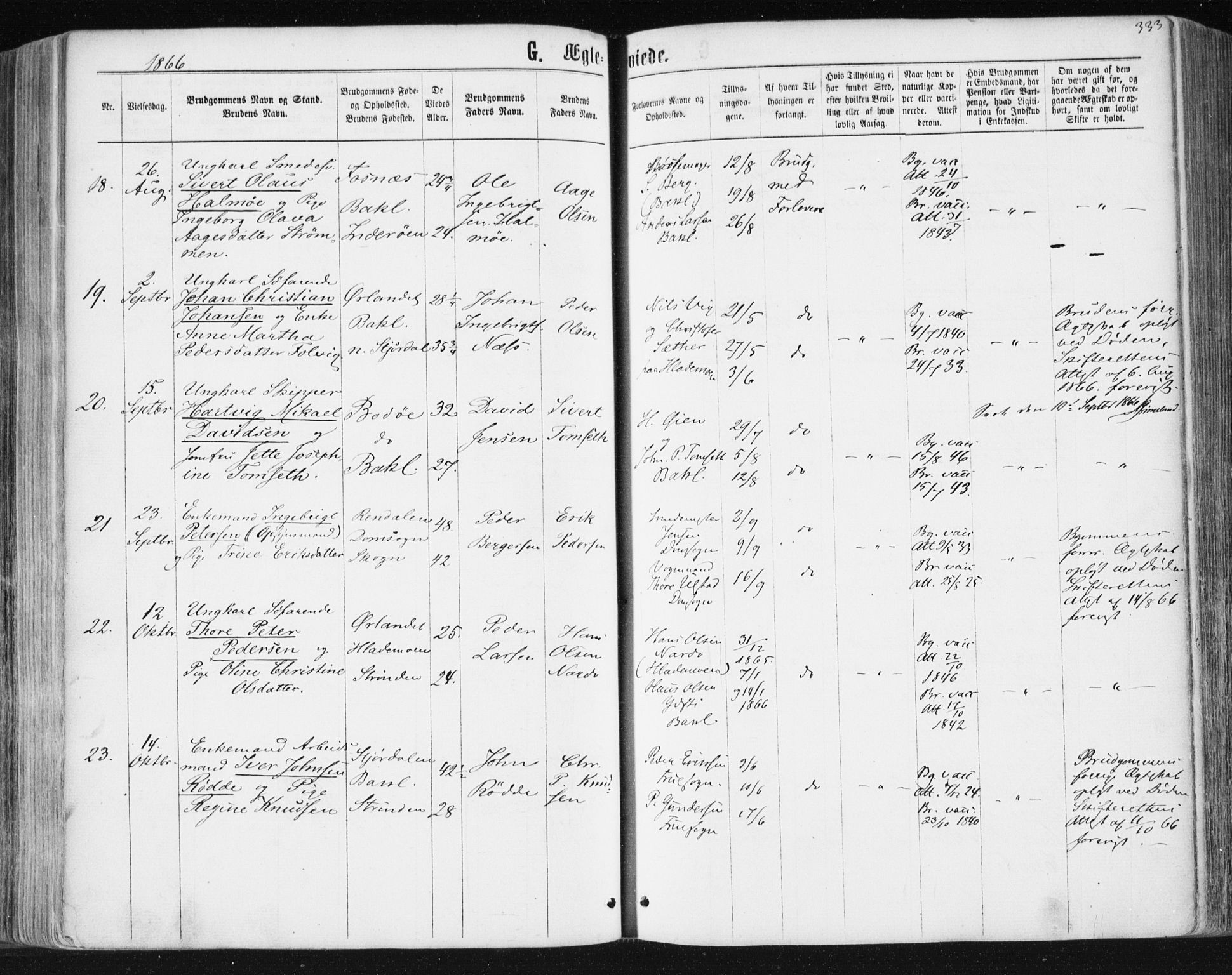 Ministerialprotokoller, klokkerbøker og fødselsregistre - Sør-Trøndelag, AV/SAT-A-1456/604/L0186: Parish register (official) no. 604A07, 1866-1877, p. 333