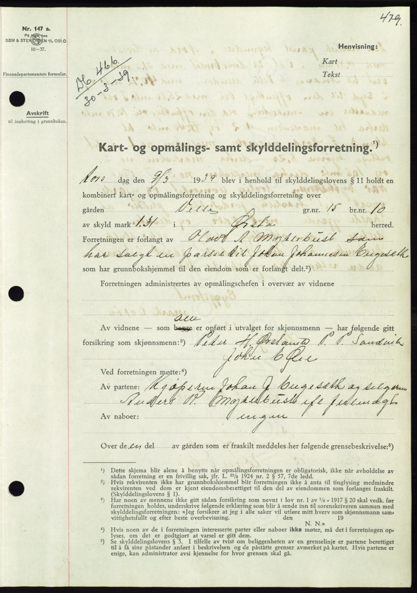 Søre Sunnmøre sorenskriveri, AV/SAT-A-4122/1/2/2C/L0067: Mortgage book no. 61, 1938-1939, Diary no: : 466/1939