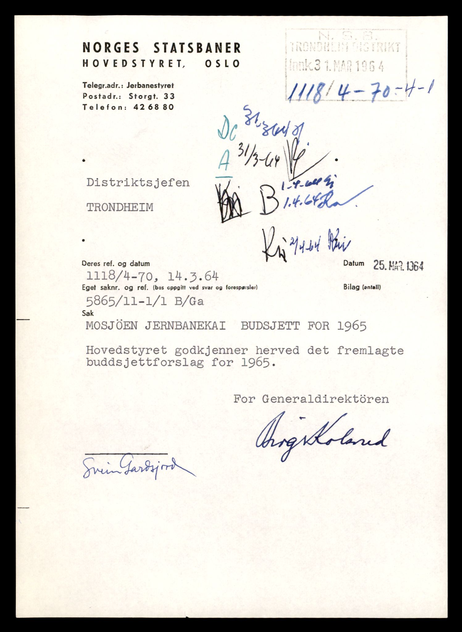 Norges statsbaner (NSB) - Trondheim distrikt, AV/SAT-A-6436/0002/Dd/L0817: --, 1953-1980, p. 395