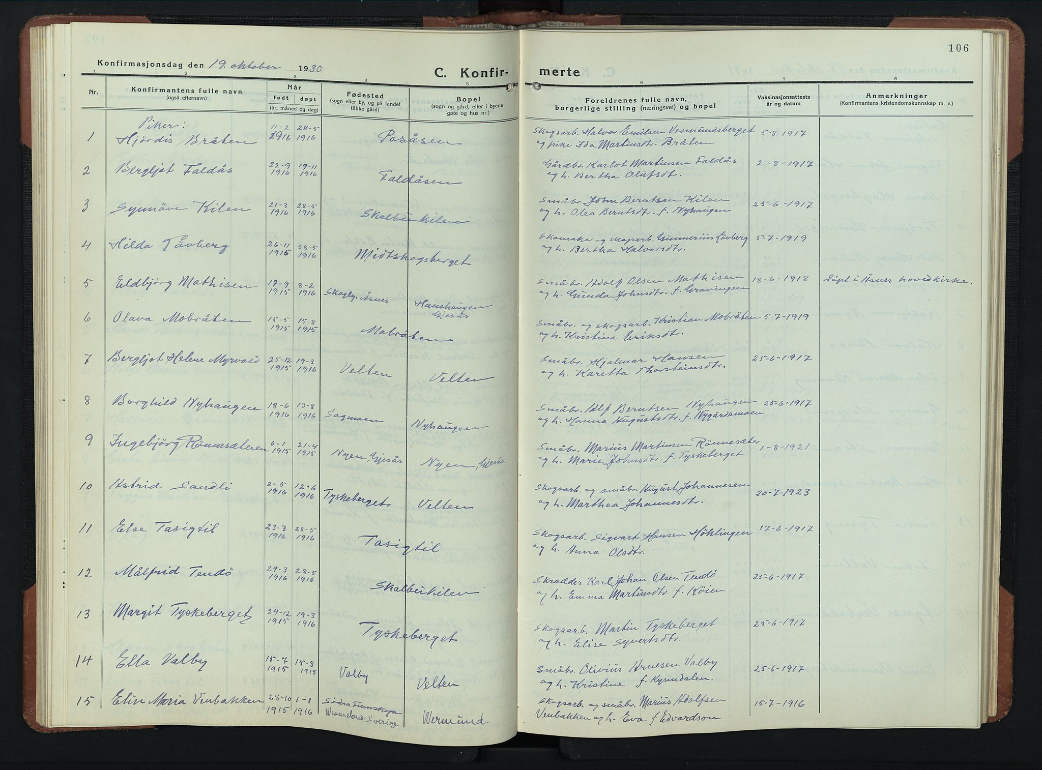 Åsnes prestekontor, AV/SAH-PREST-042/H/Ha/Hab/L0009: Parish register (copy) no. 9, 1930-1954, p. 106