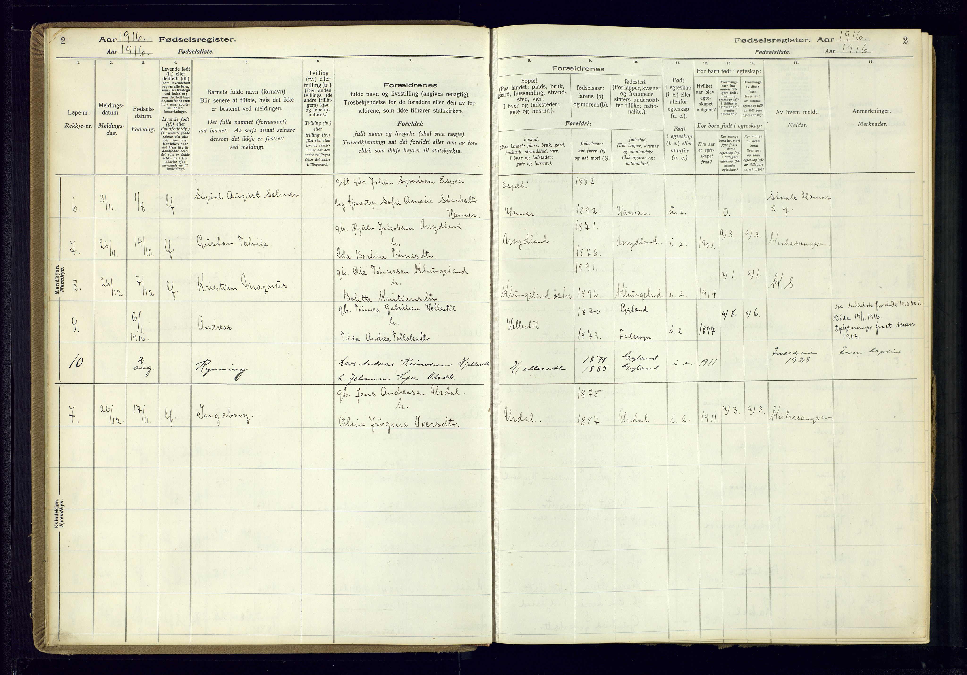 Bakke sokneprestkontor, AV/SAK-1111-0002/J/Ja/L0002: Birth register no. A-VI-19, 1916-1982, p. 2