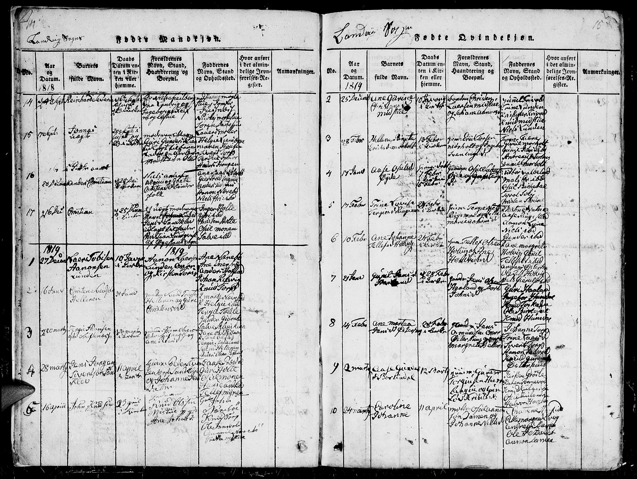 Hommedal sokneprestkontor, AV/SAK-1111-0023/F/Fb/Fbb/L0003: Parish register (copy) no. B 3 /1, 1816-1850, p. 14-15